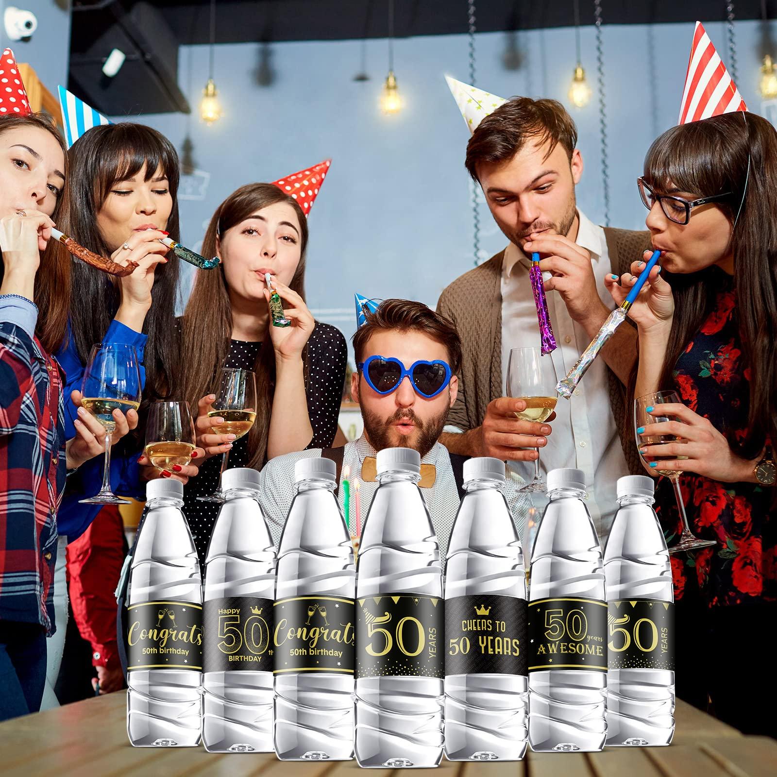 Tenare Tenare 39 Pieces 50th Decoration Labels Sticker 50th Black and Gold Water Bottle Labels Congrats for Wedding Anniversary Party Celebration Decoration Birthday Party Supplies