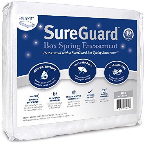 SureGuard Mattress Protectors Full Size SureGuard Box Spring Encasement - 100% Waterproof, Bed Bug Proof, Hypoallergenic - Premium Zippered Six-Sided Cover
