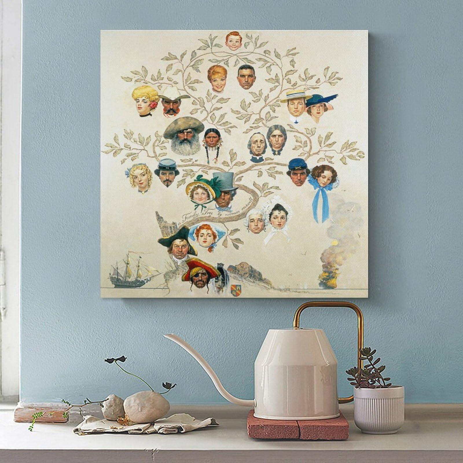 ZMLFJEA 41+Norman Rockwell Illustration Art Family Tree, 1959 Poster Print for Teen Boys Room Wall Art Canvas Painting Print Unframed 24x24inch