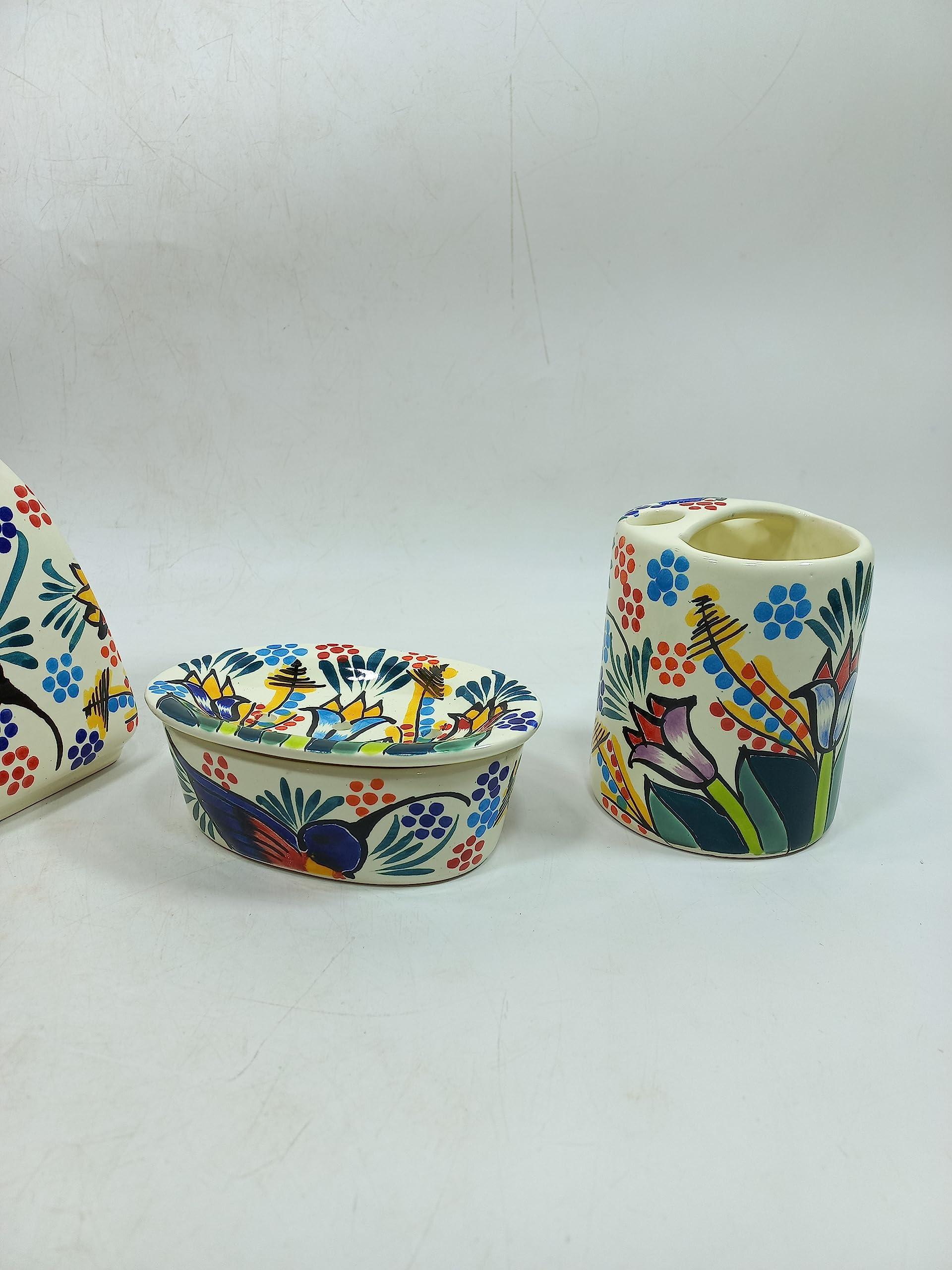 Generic BATHROOM ACCESORY SET basket soap toothbrush holder mexican talavera ceramic