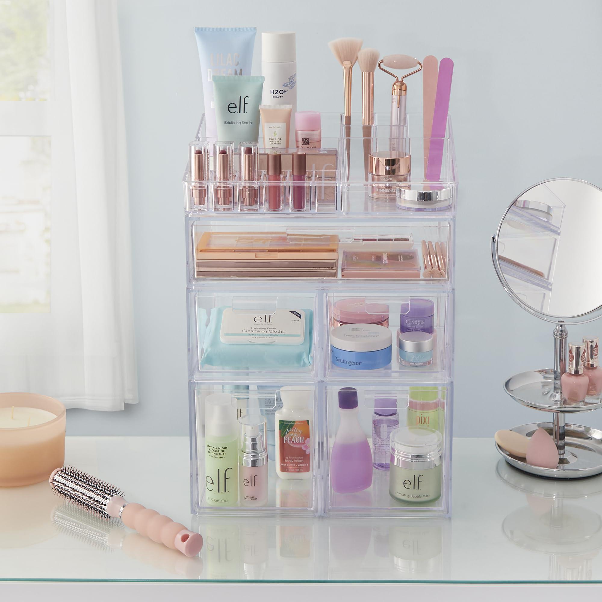 STORi STORi Audrey Stackable Clear Bin Plastic Organizer Drawers | 2 Piece Set | Organize Cosmetics and Beauty Supplies on a Vanity | Made in USA