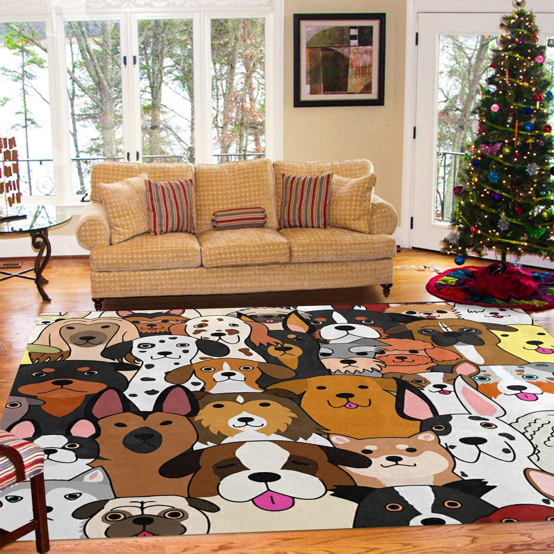 Oueoty Oueoty Cute Puppy Pug Bulldog Area Rug Rugs for Living Room Bedroom 8x10ft
