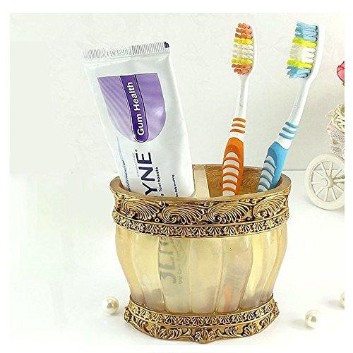 LUANT LUANT Vintage Golden Bathroom Accessories, 5Piece Bathroom Accessories Set, Bathroom Set Features, Soap Dispenser, Toothbrush Holder, Tumbler & Soap Dish - Golden Glossy - Bath Gift Set