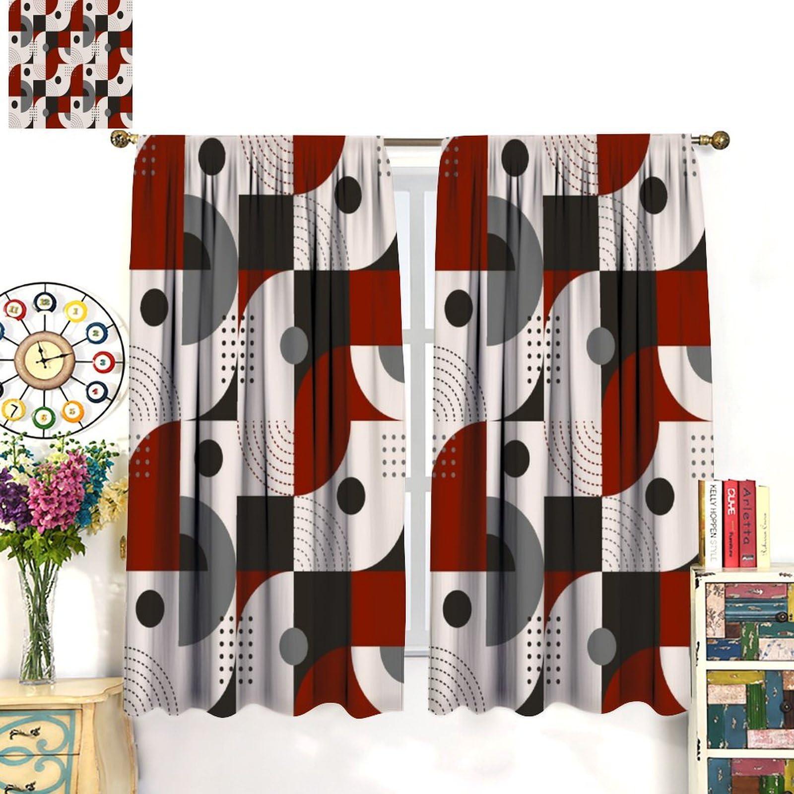 Chocolatemaoutdash Seamless Monochrome Geometric Pattern on Stripe Background Blackout Curtains Rod Pocket Thermal Insulated Drapes Darkening Window Curtain for Bedroom Living Room Kitchen 31.5x63in x 2