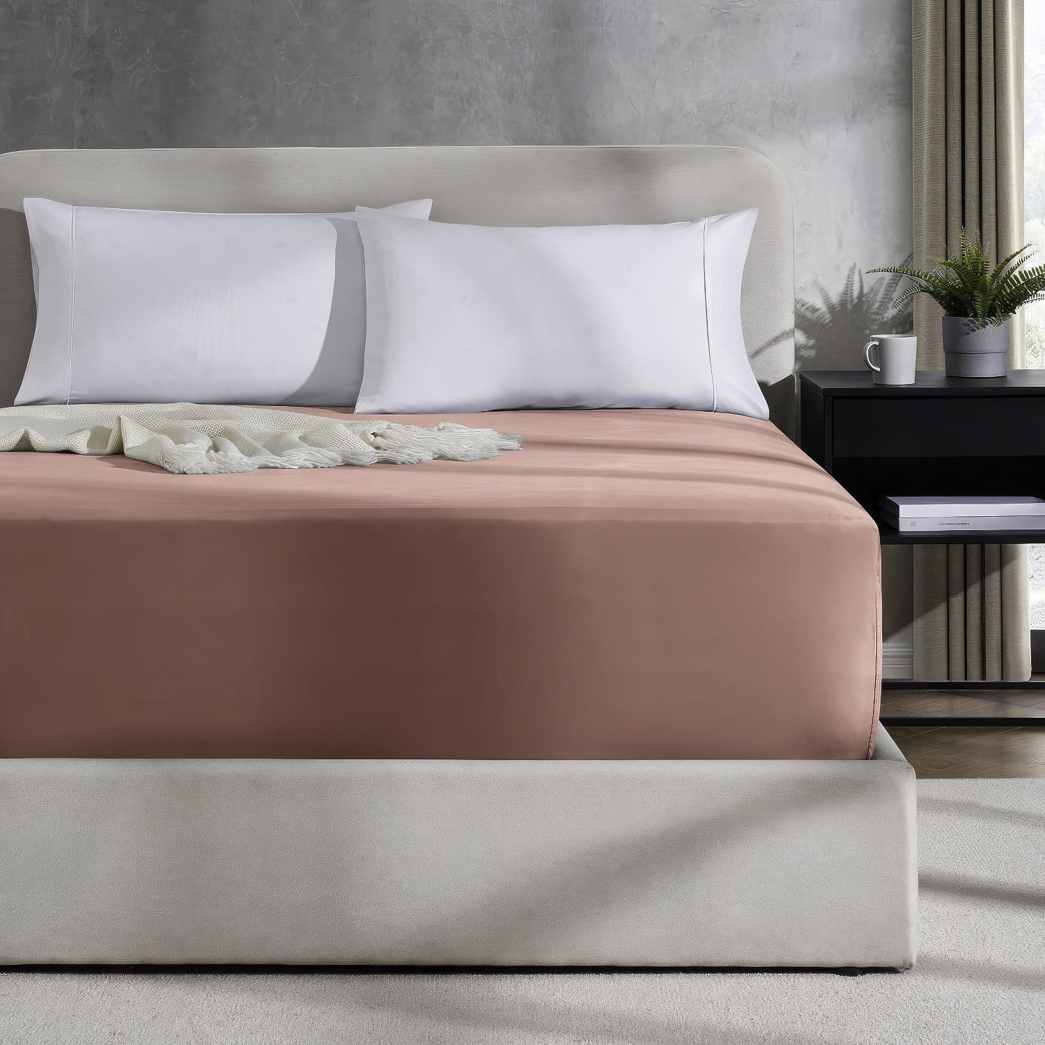 Nestl Nestl Pink Clay California King Fitted Sheet, Extra Deep Pocket Cal King Fitted Sheet Only, 1800 Microfiber Fitted Bed Sheet, Ultra Soft Fitted Sheet California King Fits up to 24 Inch Mattress