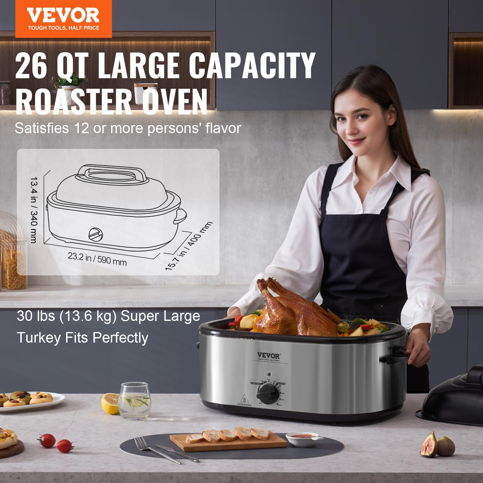 VEVOR VEVOR Electric Roaster Oven, 26 QT Turkey Roaster Oven with Self-Basting Lid, 1450W Roaster Oven with Defrost & Warm Function, Adjustable Temperature, Removable Pan & Rack, Fits Turkeys Up to 30LBS