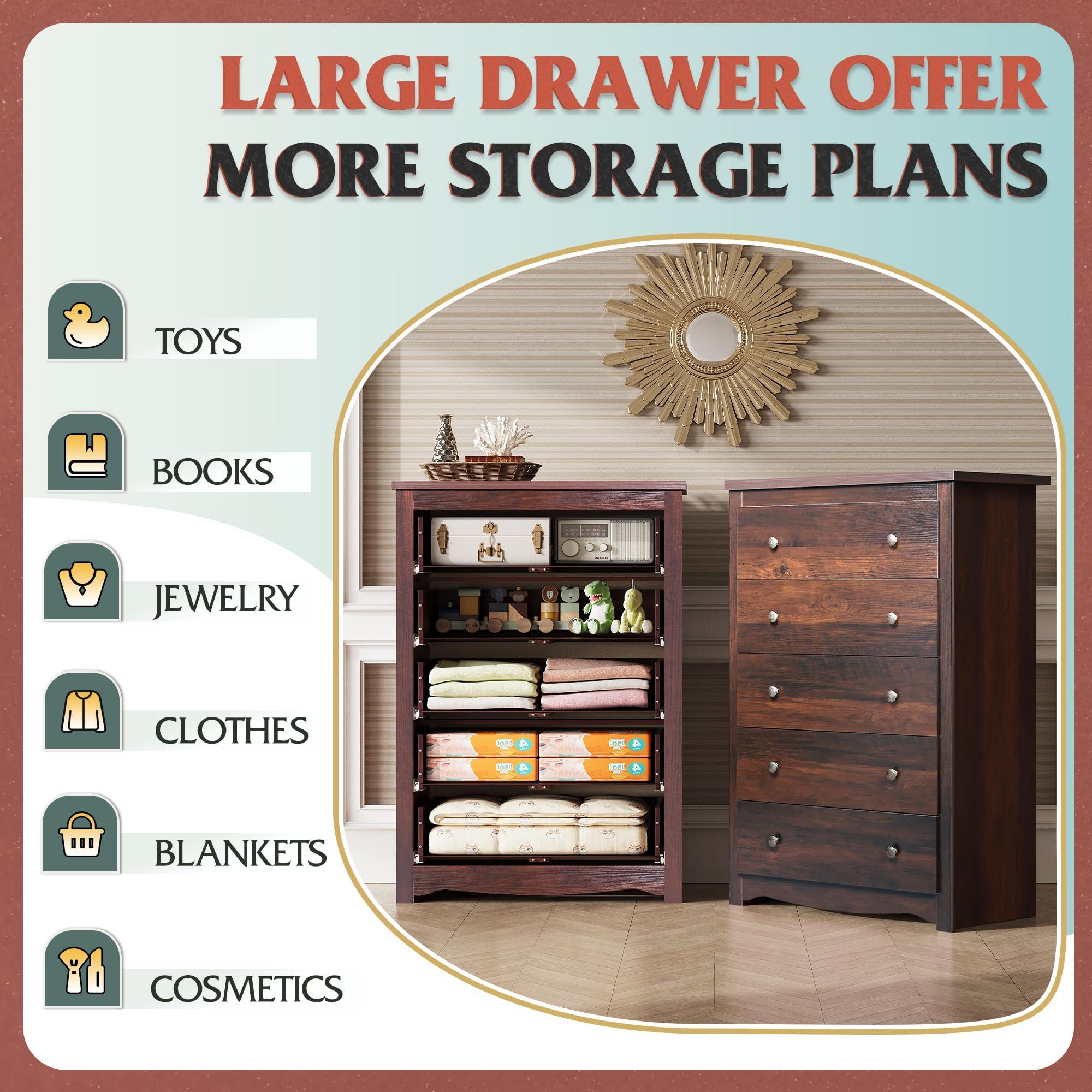 WLIVE WLIVE Wood Dresser with 5 Drawer, Cabinets Dressers Wood Dresser Cabinet, Organizer Drawers for Bedroom, Living, Hallway, Measuring 15.7\" W*31.4\" D*45.3\" H, Brown
