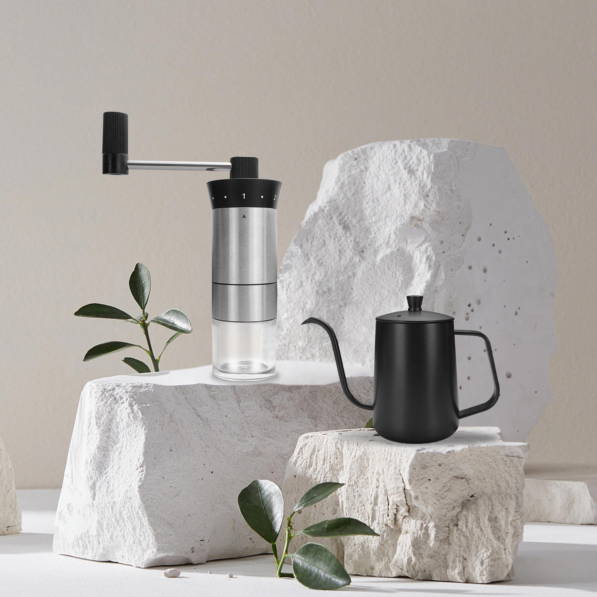 SuperCook SuperCook Hand Drip Pour Over Coffee Set, All in One Includes Gooseneck Kettle, V60 Glass Dripper, Paper Filter, Coffee Cups, Manual Grinder, Coffee Scale, Ideal for Anniversary Birthday Gift