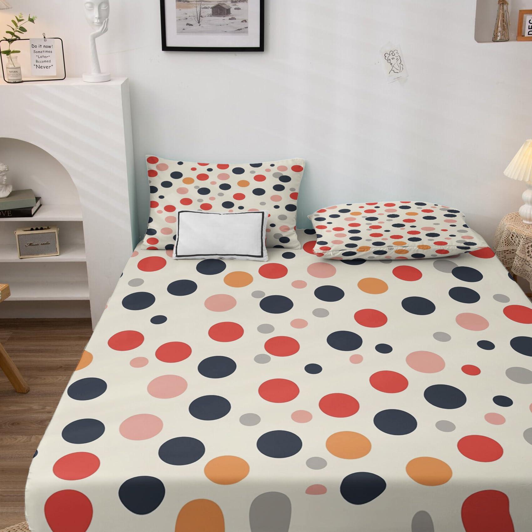 zcsm Polka Dot Sheets Twin XL Size - Kids Polka Dots Bed Sheets, Soft Microfiber & Deep Pocket & Wrinkle Free Patterned Bedding Sheets & Pillowcases, 3 Piece ( 1 Fitted Sheet, 1 Flat Sheet, 1 Pillow Case )