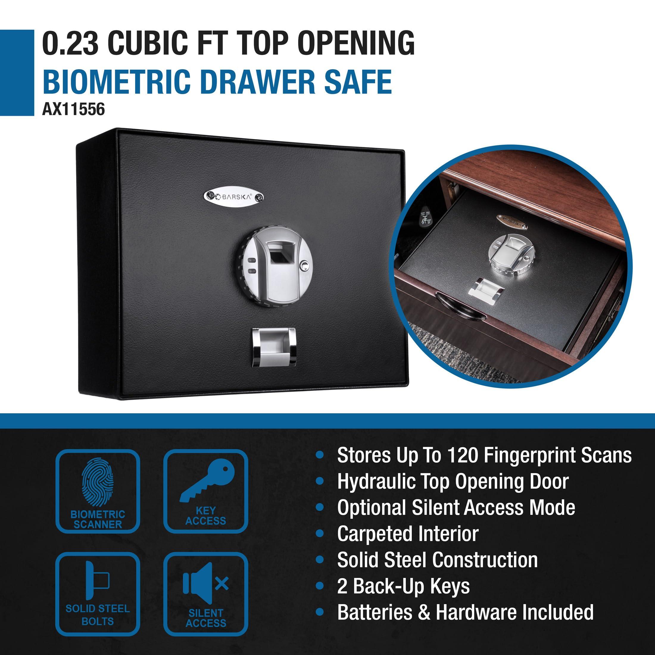 BARSKA BARSKA AX11556 Biometric Fingerprint Top Opening Security Drawer Safe Box 0.23 Cubic Ft, Multi, One Size , Black , 14.75 x 11.25 x 5