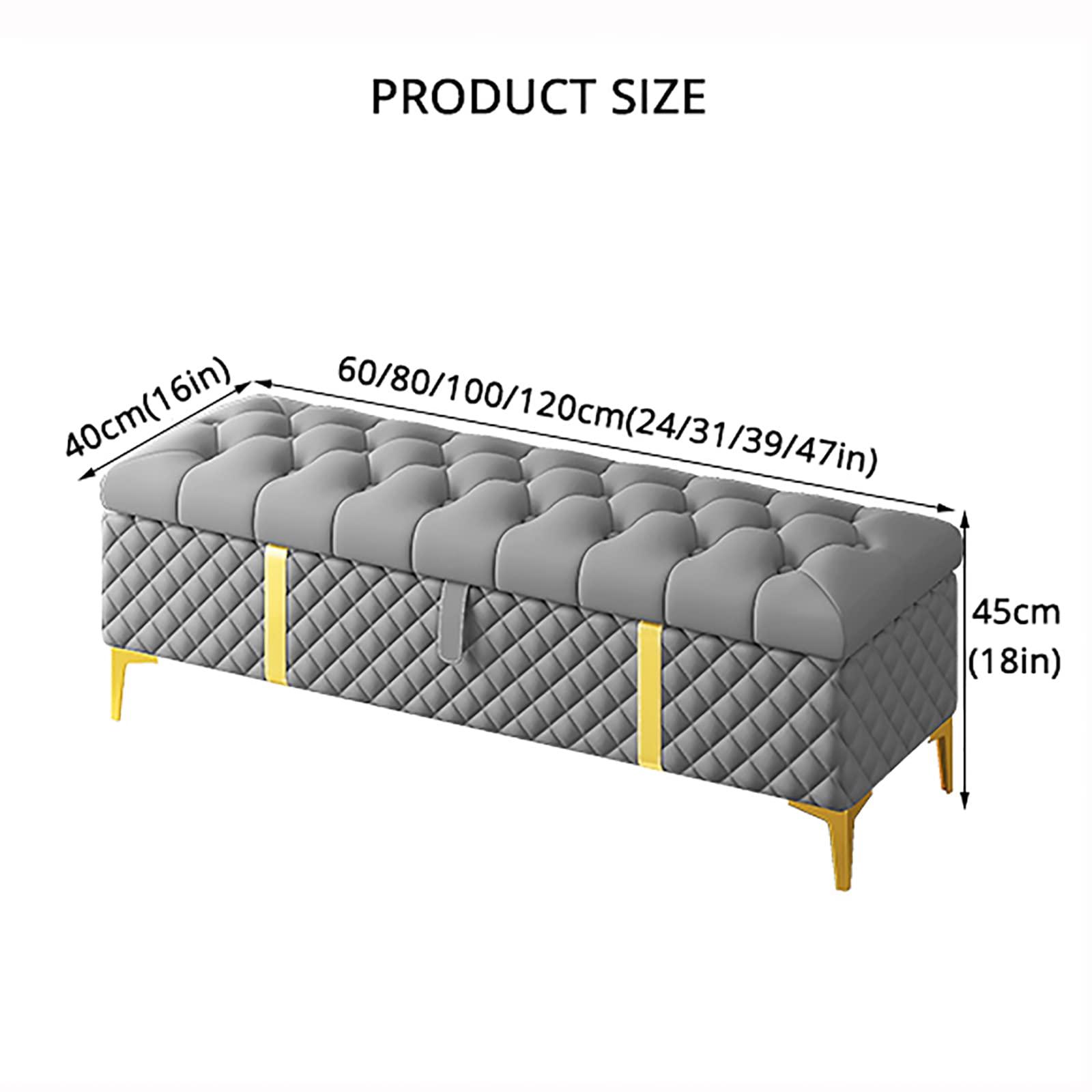 MCLAYF Storage Bench,Luxurious Storage Bench End of Bed Bench,Leather Upholstered Bench with Storage,Modern Storage Benches Bedroom Bench Storage Chest-Beige 100x40x45cm(39x16x18inch)