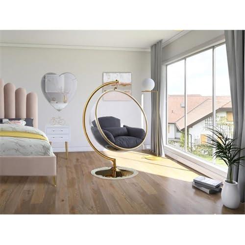 Pemberly Row Pemberly Row Gray Fabric Acrylic and Metal Swing Bubble Accent Chair