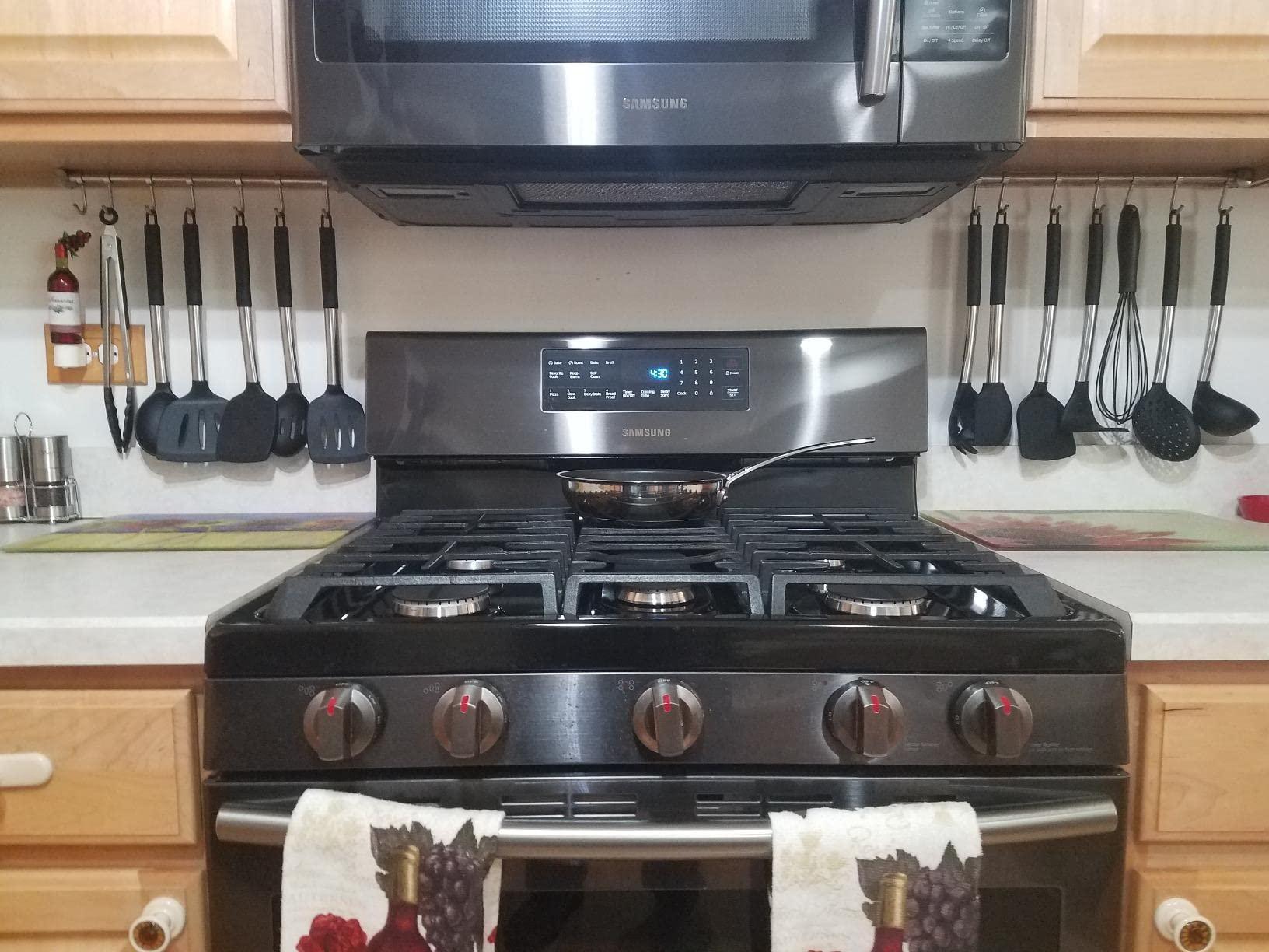 eForwish eForwish 304 Stainless Steel Kitchen Utensil Racks with 7 Sliding Hooks Hangers Wall Mounted 15\"