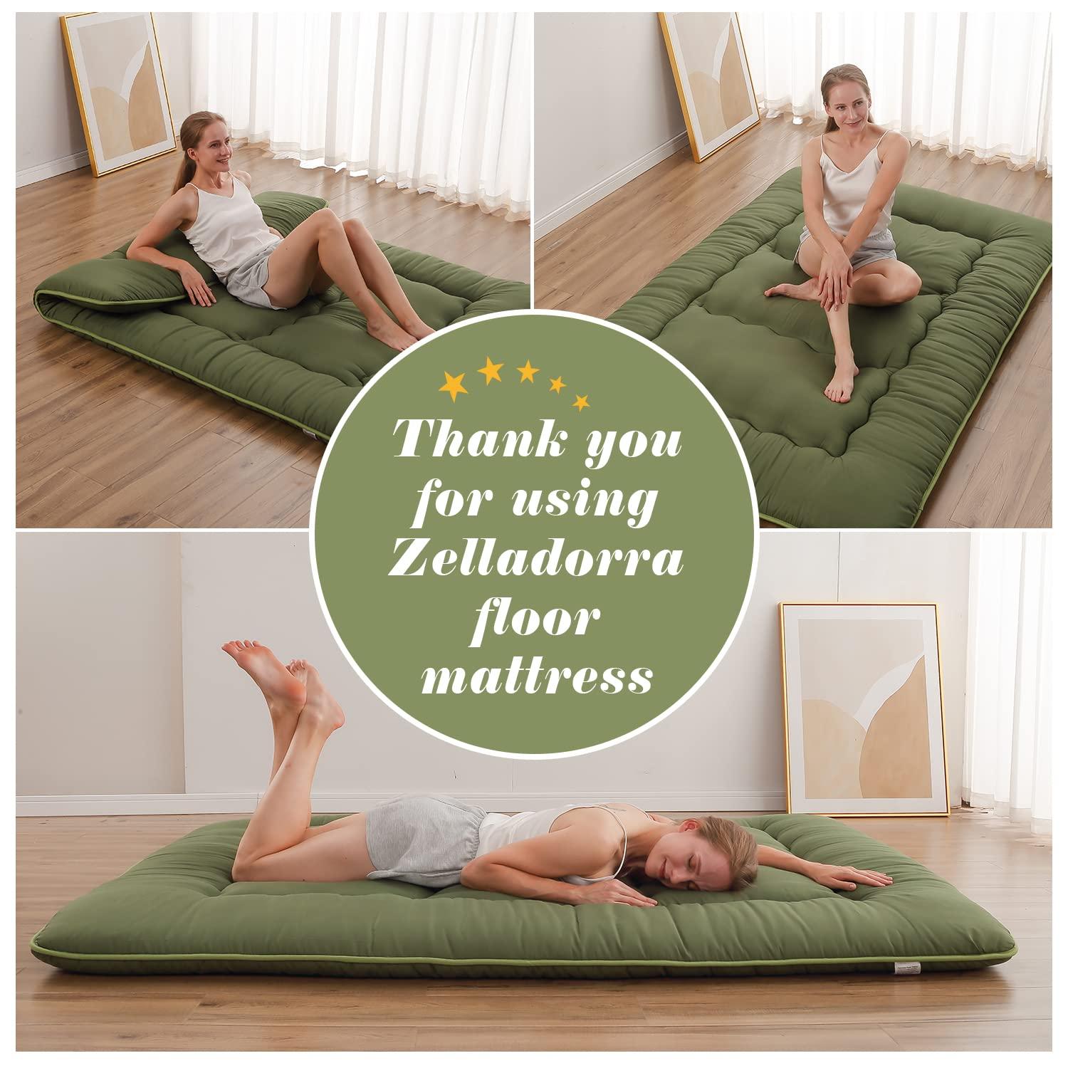 Zelladorra Zelladorra Japanese Floor Mattress, Futon Mattress with Portable Storage Bag and Washable Cover, Roll Up Mattress Thick Tatami Mattress Suitable for Camping, Guest Room, Green, Twin