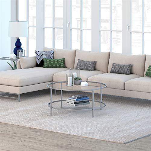 Henn&Hart Henn&Hart 36\" Wide Round Round Coffee Table with Glass Top in Nickel, Modern Round Coffee Tables for living room, studio apartment essentials