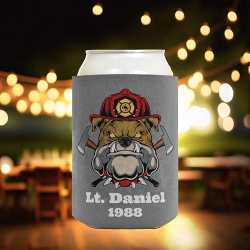 Personalized Gifts Fire Fighter Gifts For Son Personalized Firefighter Bulldog Mascot 12-Pack Personalized Can Coolie Drink Coolers Coolies Bulldog