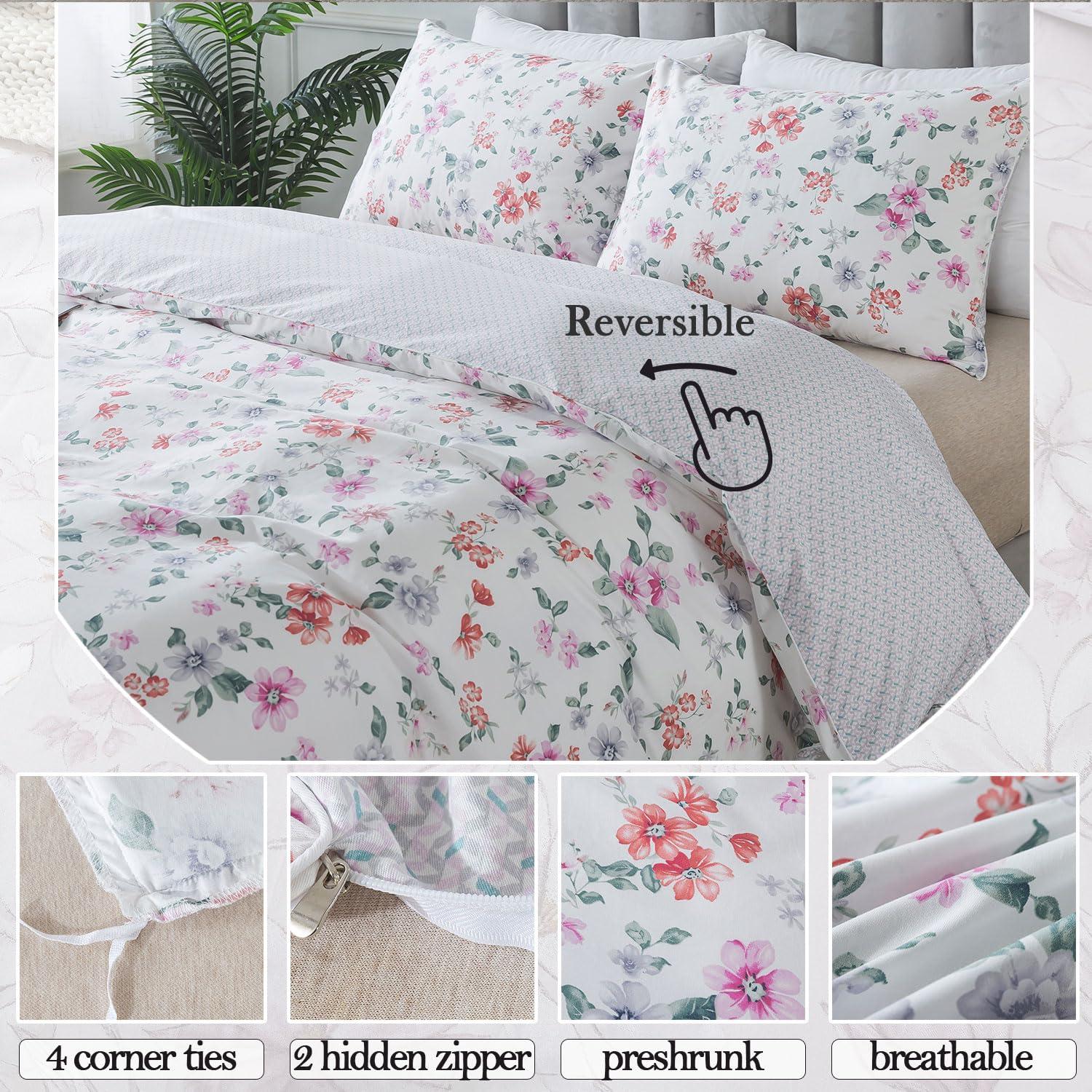 FADFAY FADFAY Floral Duvet Cover Set Twin XL 100% Cotton College Bedding Morning Glories Flower Comforter Cover Set Soft Breathable Farmhouse Dorm Room School Bedding Twin Extra Long with Zipper 3 Pieces