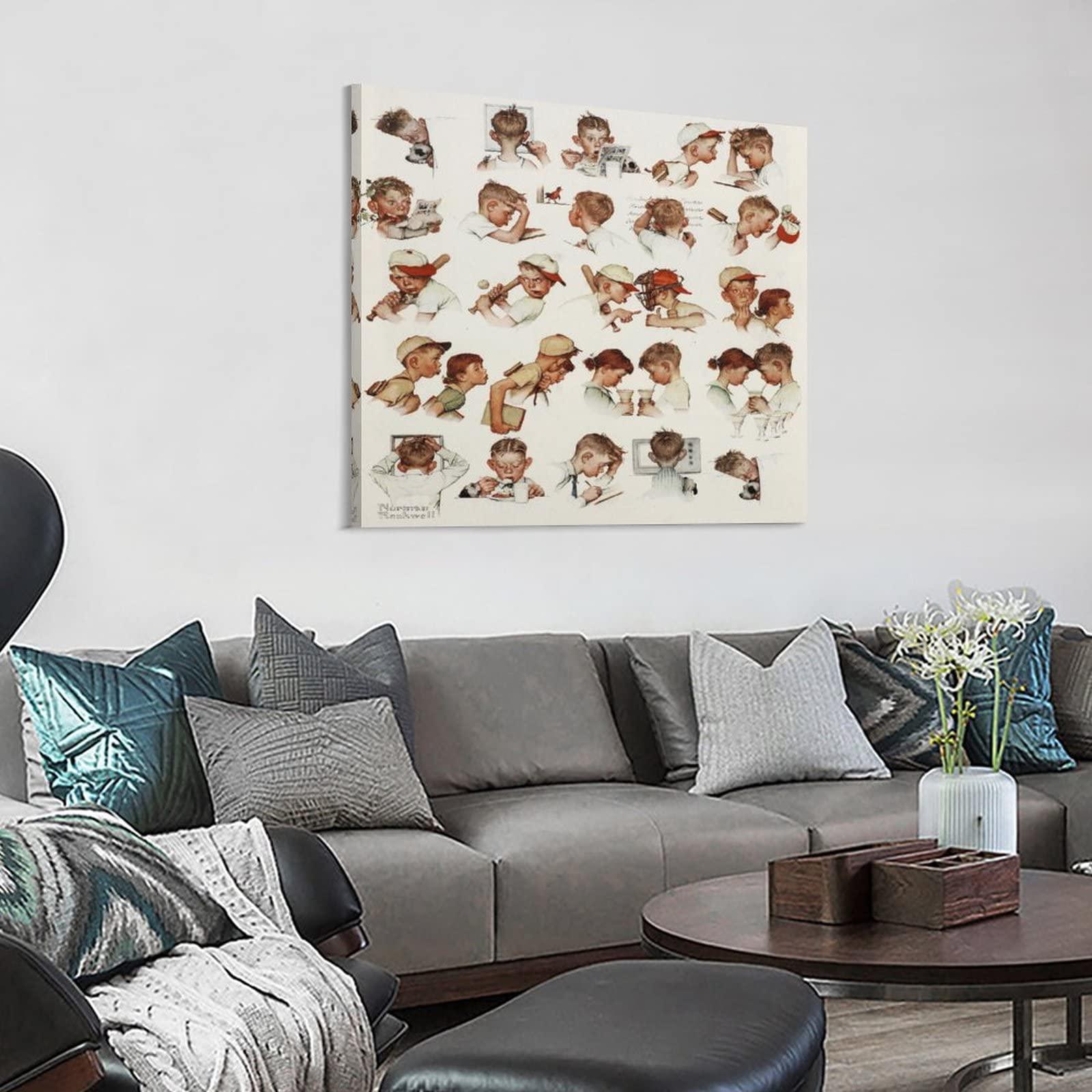 NIZHNAO 35+ Norman Rockwell Canvas Illustration Day in The Life of A Boy by Norman Rockwell Retro Poster Decorative Painting Canvas Wall Art Living Room Posters Bedroom Painting 24x24inch(60x60cm)