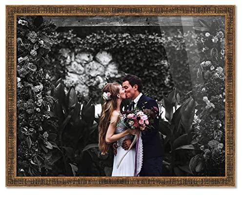 CountryArtHouse CountryArtHouse 24x14 Frame Gold Solid Wood Picture Frame - Complete Modern Photo Frame Includes UV Acrylic Plexiglass, Acid Free Foam Backing Board and Hanging Hardware