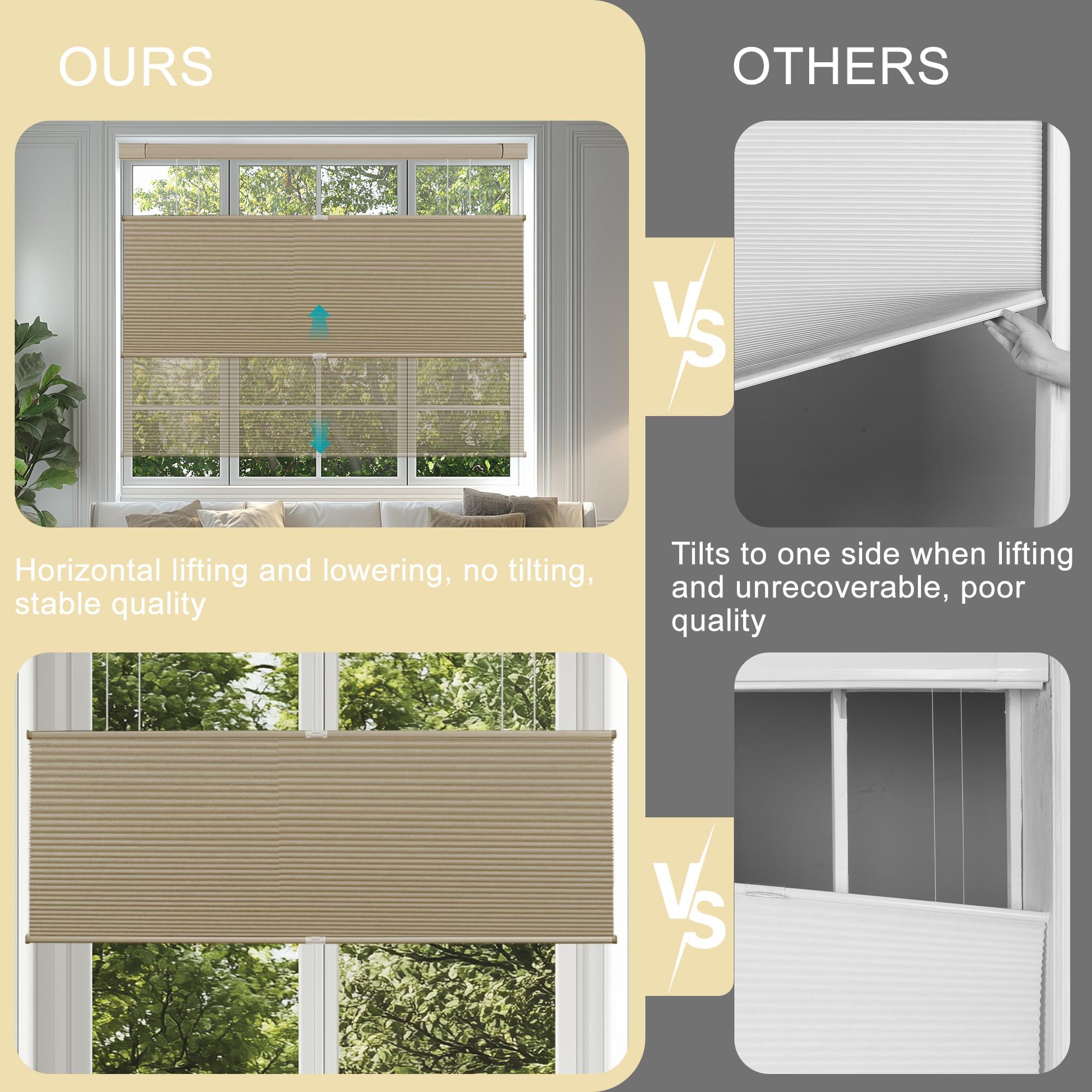 Sulugood Sulugood No Tools No Drill Honeycomb Blinds Top Down Bottom Up Cellular Shades No Screw Tension Blinds for Windows Easy to Install 24" W x 78" H ?100% Blackout Dark Brown