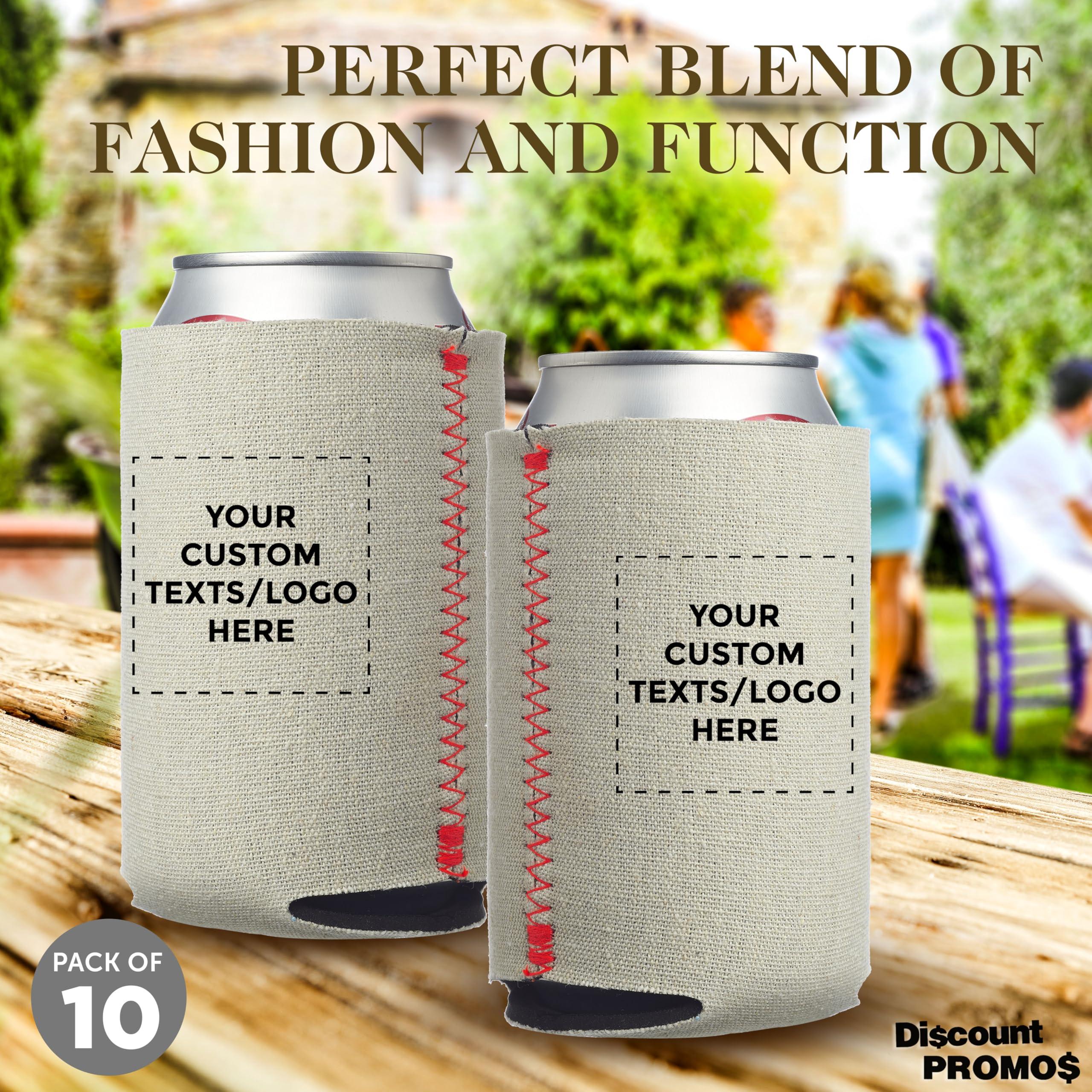 DISCOUNT PROMOS DISCOUNT PROMOS Custom Collapsible Beer Can Coolers 3mm Set of 10, Personalized Bulk Pack - Great for Beer, Soda, Other Beverages - Canvas Red