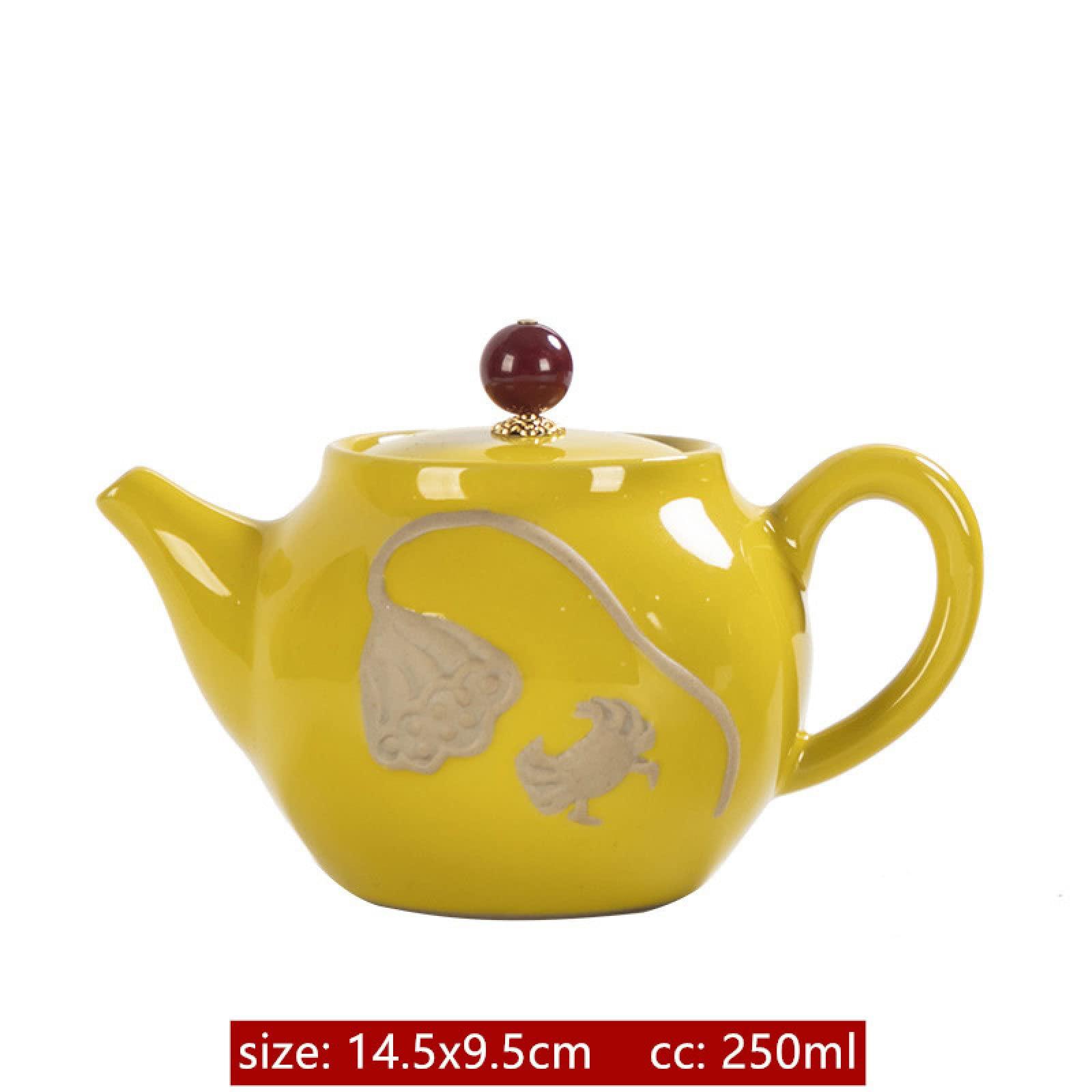 MbeLLO TeapotCeramic Tea Pot - 250Ml Customized Tea Infuser Yellow Ceramic Teapot Home Beauty Tea Kettle Wedding Tea Set Supplies Chinese Style A,Universal Size