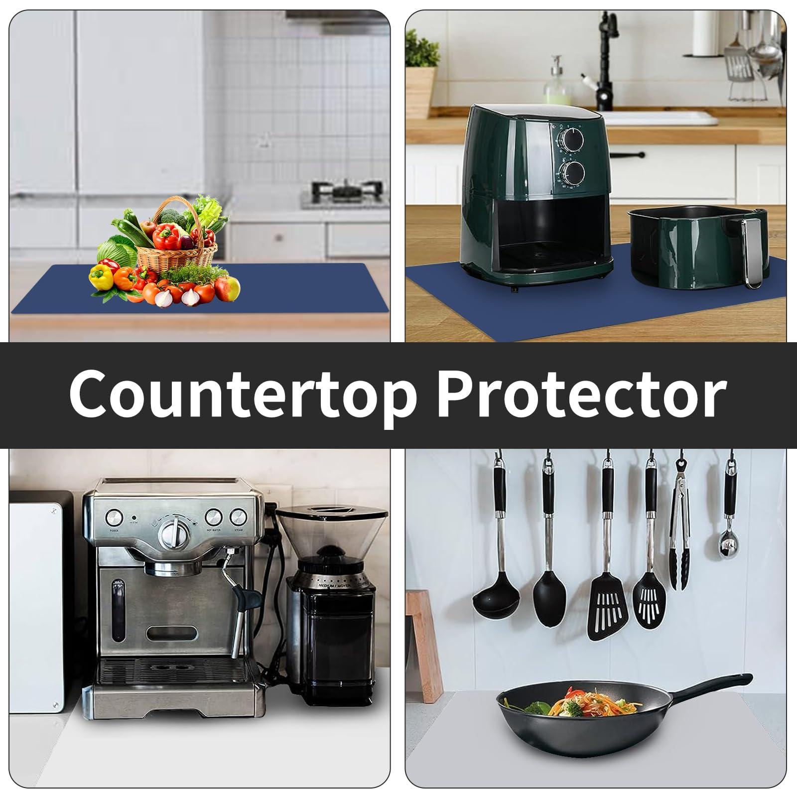 Goldleaf 2MM Extra Thick Silicone Mats for Kitchen Counter (23.6\" x 15.7\" x0.08\"), Kitchen Island Heat-Resistant Coffee Mat, Non-slip Desk Protect Mat, Multipurpose Countertop Protector (Translucent)