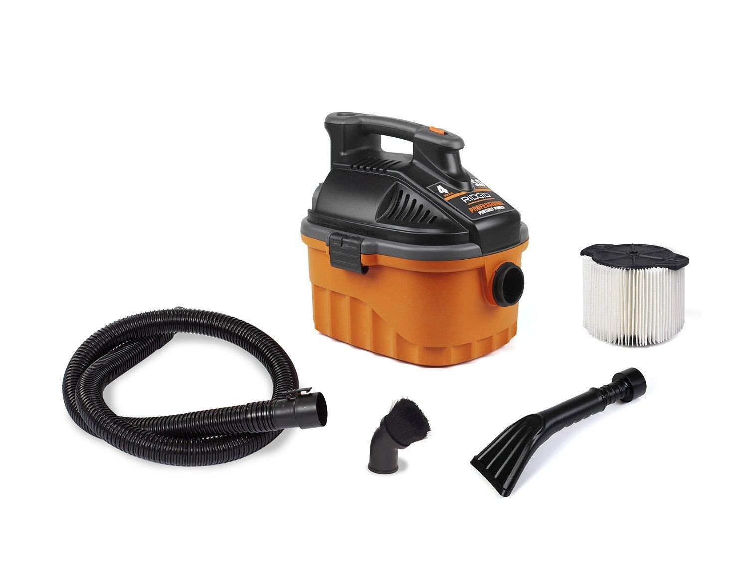 RIDGID RIDGID Wet Dry Vacuums VAC4000 Powerful and Portable Vacuum Cleaner, Includes 4-Gallon, 5.0 Peak Horsepower Wet Dry Auto Vacuum Cleaner for Car, Dusting Brush, Car Nozzle, and Claw Nozzle
