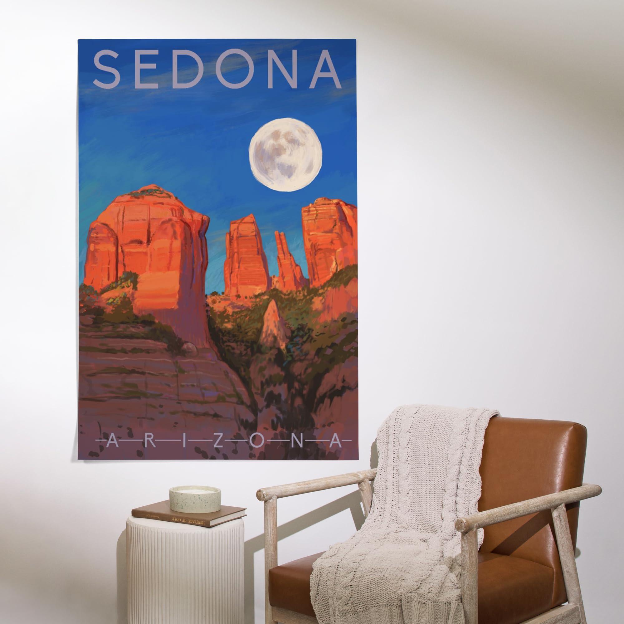 Lantern Press Lantern Press 36x54 Inch Giclee Art Print Wall Decor, Sedona, Arizona, Cathedral Rock, Moon, Oil Painting