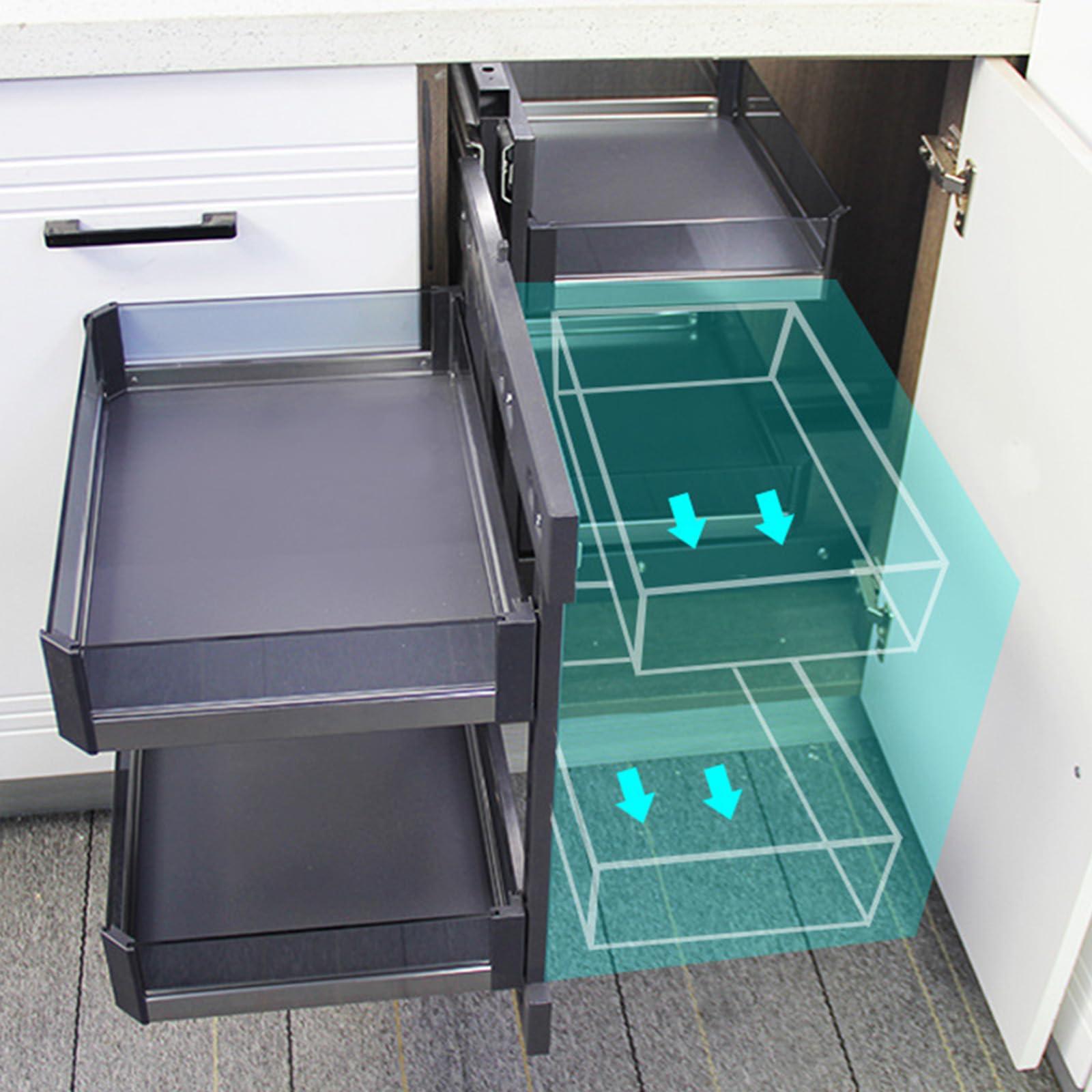 TYHAYJYK Blind Corner Cabinet Pull Out Organizer, Kitchen Cabinet Organizer Shelf Corner Aluminum Swivel Storage Rack Shelf, 4 Aluminum Basket Corner Optimizer Full Pull Out,A