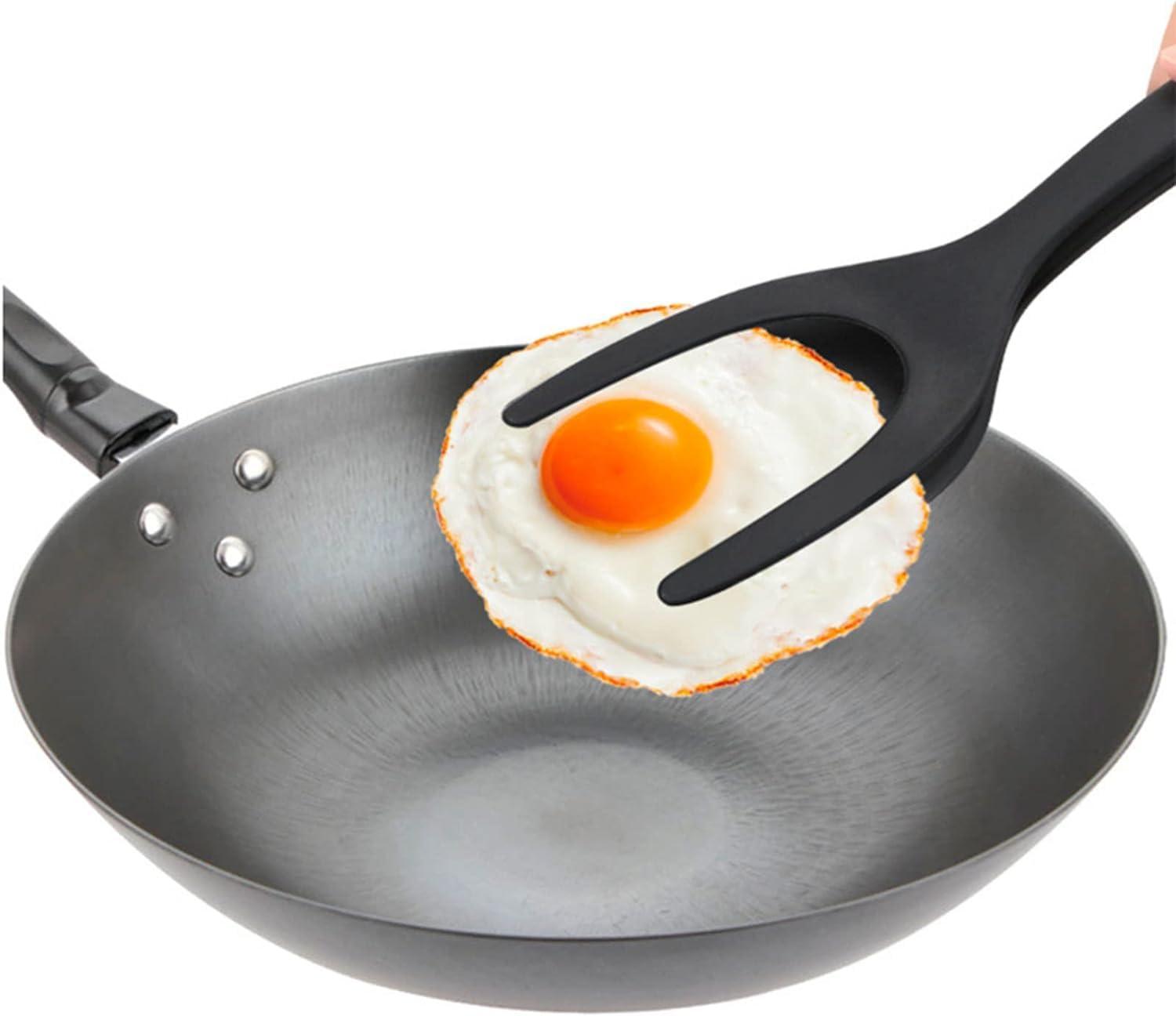 FBBQFF FBBQFF NEW 2024 2 in 1 Grip and Flip Spatula Tongs, Silicone Egg Flipper Tong, Pancake Turner Omelet Making Spatula, Fish French Toast Tongs, Non Stick Cooking Spatula for Home Kitchen (Black)