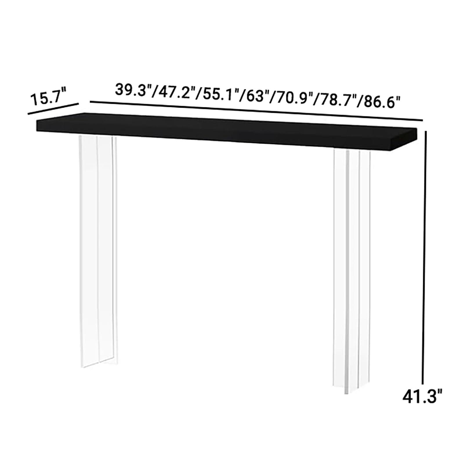 Topjia Bar Height Table,Solid Wood Tabletop & Acrylic Leg,Modern Bar Top Table Narrow Bar Table,Tall Counter Height Table Transparent Pub Tables Dining Table Kitchen Table,No Stool(47.2\", Black)