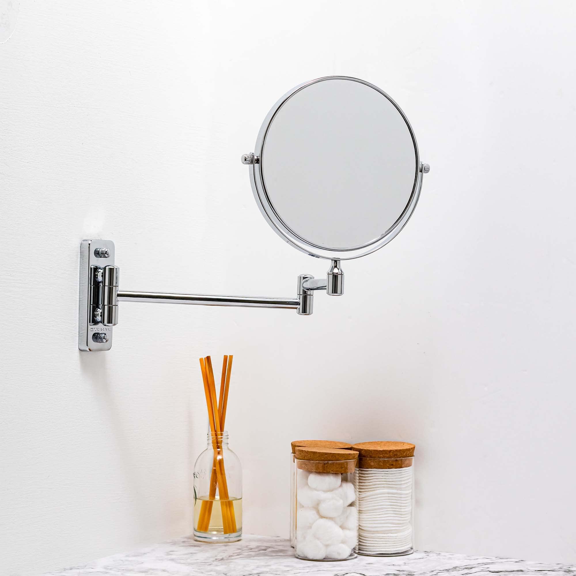 OVENTE OVENTE 7\" Wall Mounted Makeup Mirror with 1X/10X Magnification, Double Sided Magnifying Round Bathroom Vanity Mirror, 360 Swivel Design, Extendable and Folding Arm, Polished Chrome MNLFW70CH1X10X