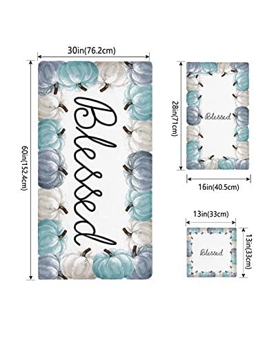 ZOE GARDEN Fall Pumpkins Bathroom Towel Set,Microfiber Bath Kitchen Beach Hand Dish Towels Set,Quick Dry Luxury Soft Decorative Towels+Set Clearance Bulk Decor(3-PC) Teal Blue White Autumn Thanksgiving Day