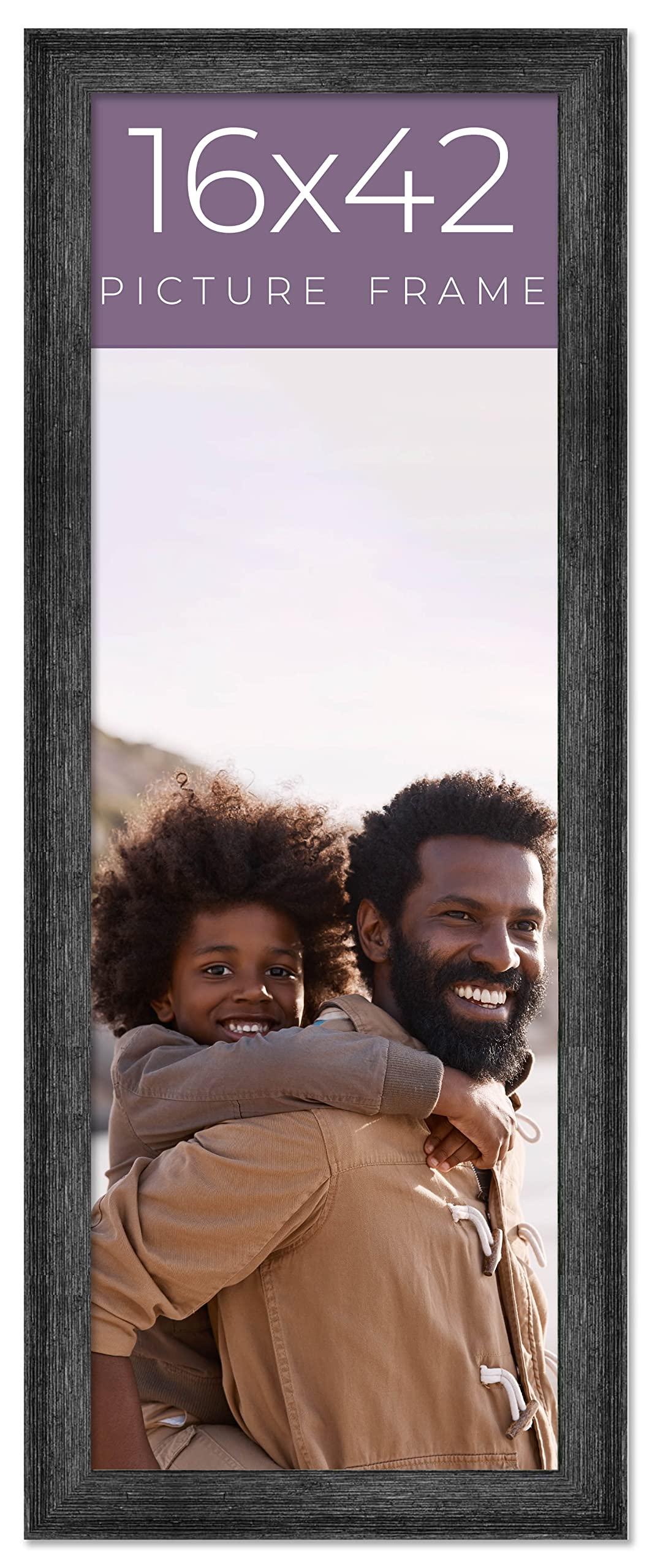 CustomPictureFrames.com 16x42 Frame Black Real Wood Picture Frame Width 1.5 Inches | Interior Frame Depth 0.5 Inches | Barn Black Distressed Photo Frame Complete with UV Acrylic, Foam Board Backing & Hanging Hardware