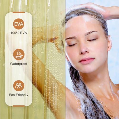 AmazerBath AmazerBath Shower Curtain Liner, 100% EVA Clear Yellow Heavy Duty Shower Curtain and Liner 2-in-1, 72x72 Luxury Plastic Weighted Bathroom Shower Liner, 12 Rustproof Grommets & 3 Heavyweight Stones