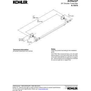 Kohler Kohler K-72570-2BZ Artifacts 24 In. Double towel bar, Oil-Rubbed Bronze, One Size