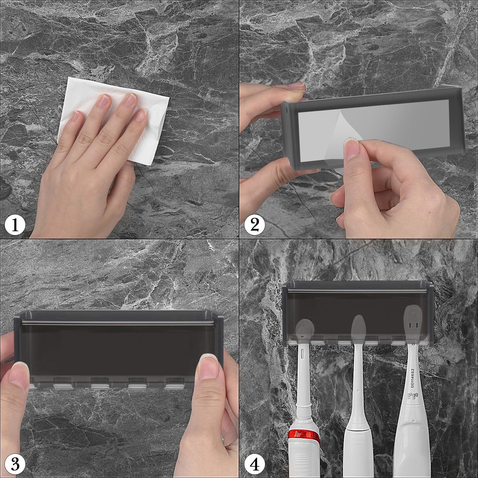 Linkidea Linkidea Wall Mount Electric Toothbrush Holder with Cover for Bathroom, Wallmount 5 Slots Power Tooth Brush Organizer Compatible with Oral-B iO Series, Philips Sonicare Protective Clean (Grey)