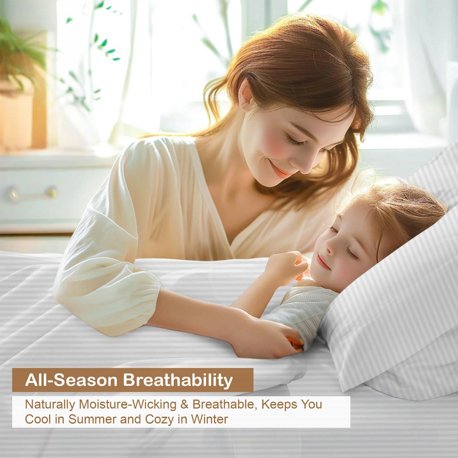 ARlinen Waterbed Sheets Super Single Size 600 Thread Count 100% Cotton 15 Inches -Deep Pockets- Attached Waterbed Sheet Set- 4 Piece - Hotel Luxury Bed - Extra Soft -White Stripe Bed Sheets -Super Single