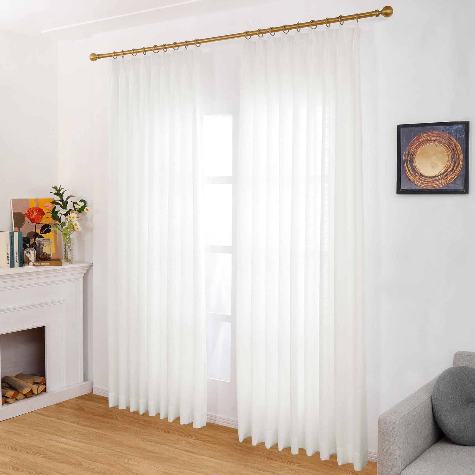 DotheDrape DotheDrape Pinch Pleated Curtains, Light Filtering Pinch Pleat Linen Curtains for Bedroom, Living Room, 72 Width 88 Inch Long 1 Panel, Beige White