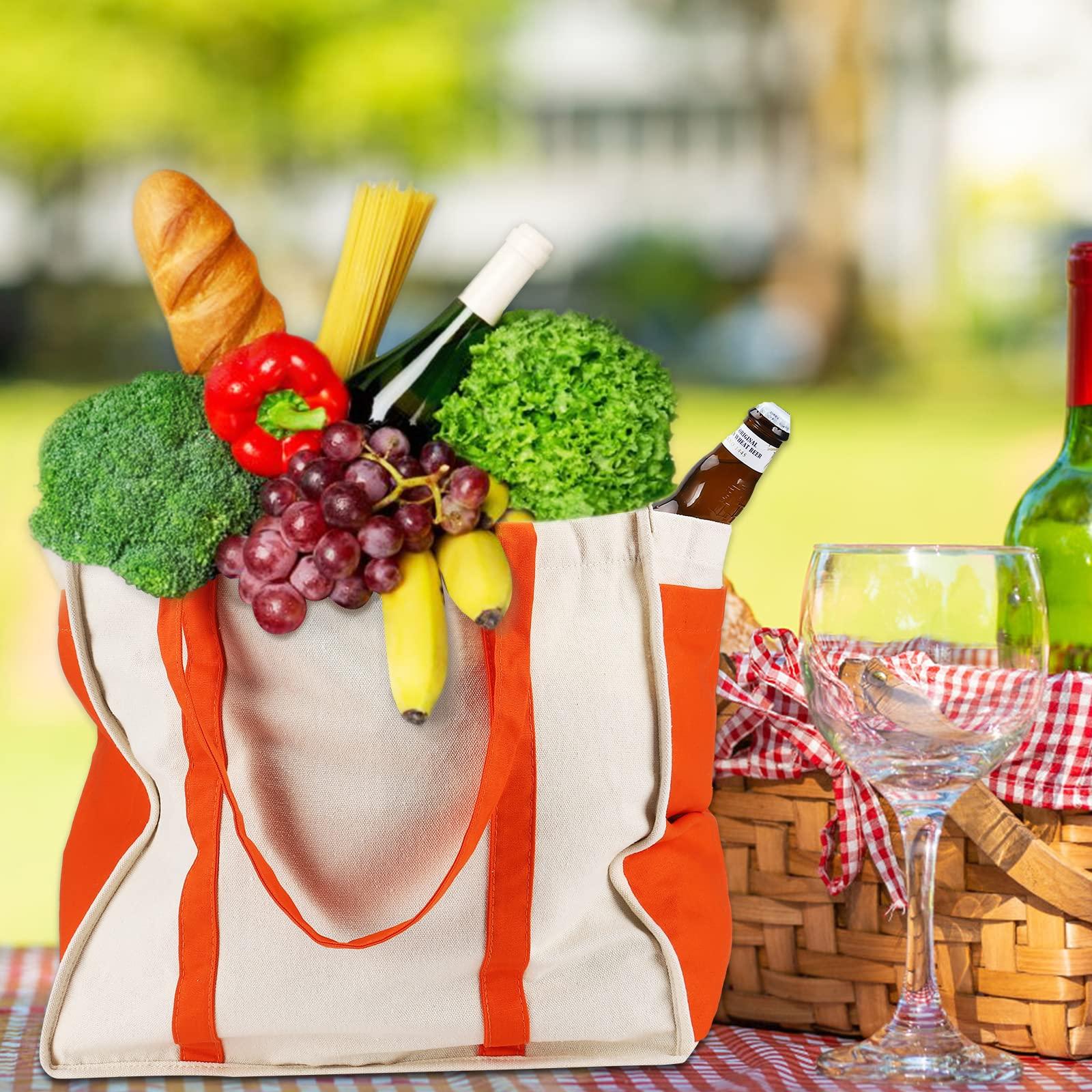 Anleo Anleo Reusable Cotton Canvas Grocery Tote Bags with Side Pockets, Large Utility Tote Bag for Shopping, Beach, Picnic (Black+Green)