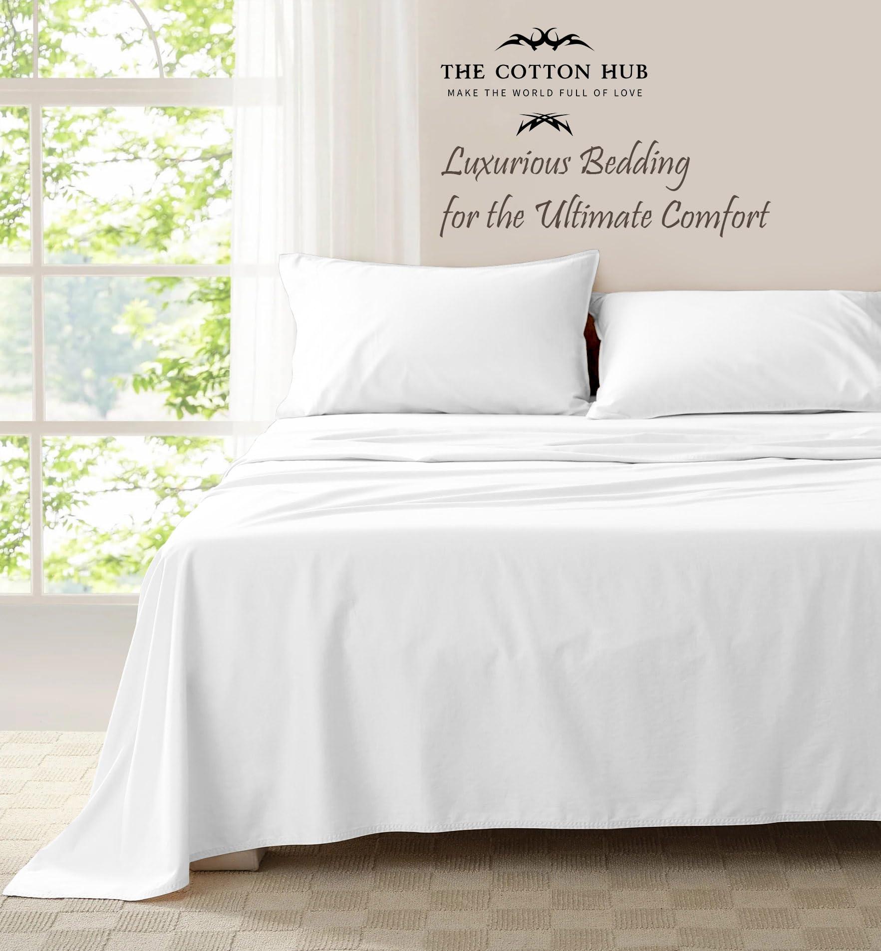 The Cotton Hub Full Size 4-Piece Sheet Set 1000 Thread Count Silky Soft Giza Cotton All Season Breathable Bed Sheets fits up to 7-9 inch Deep Pocket (Solid, White)