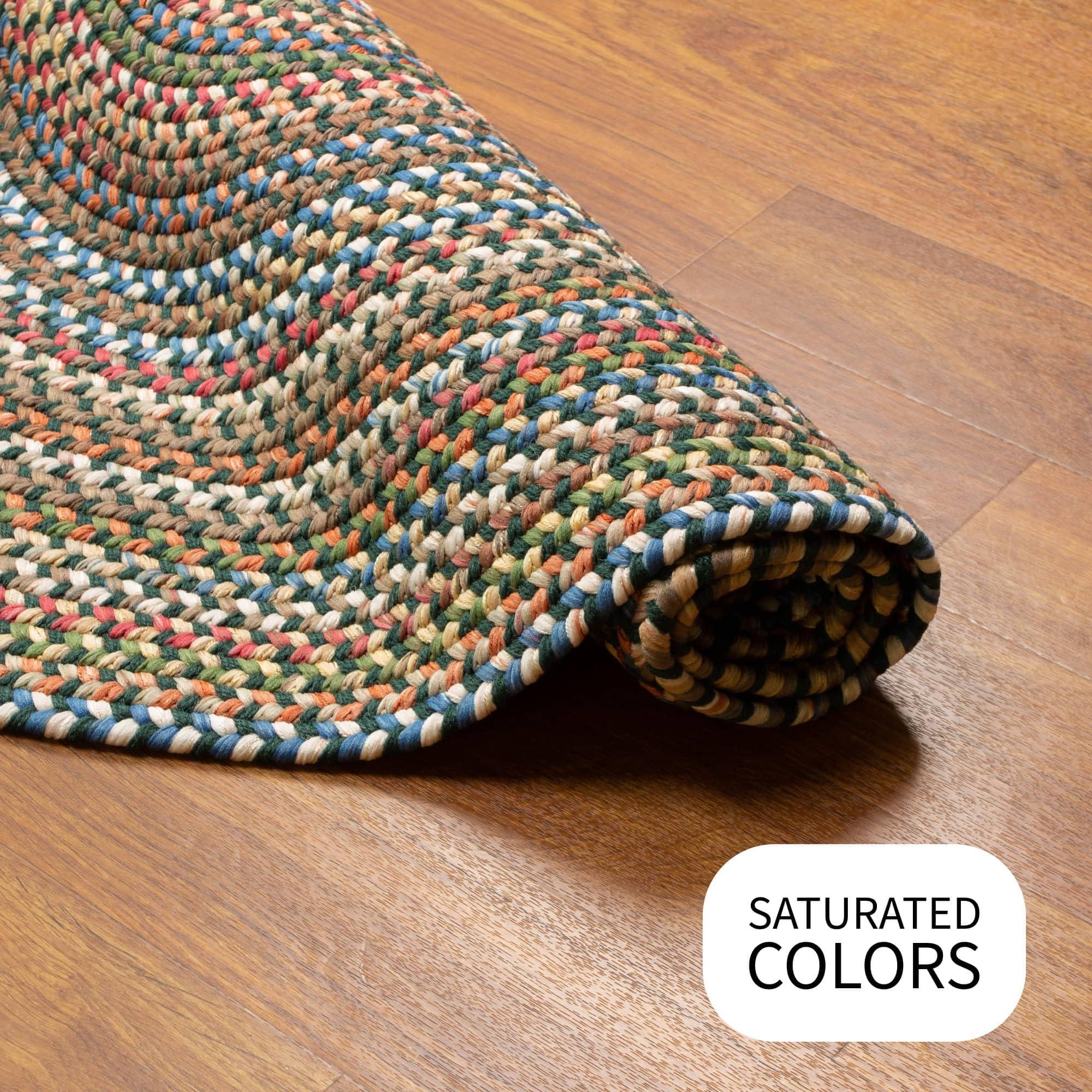 Super Area Rugs Super Area Rugs Roxbury American Made Braided Rug for Indoor Outdoor Spaces, Spruce Green/Natural Multi, 3' X 5' Oval