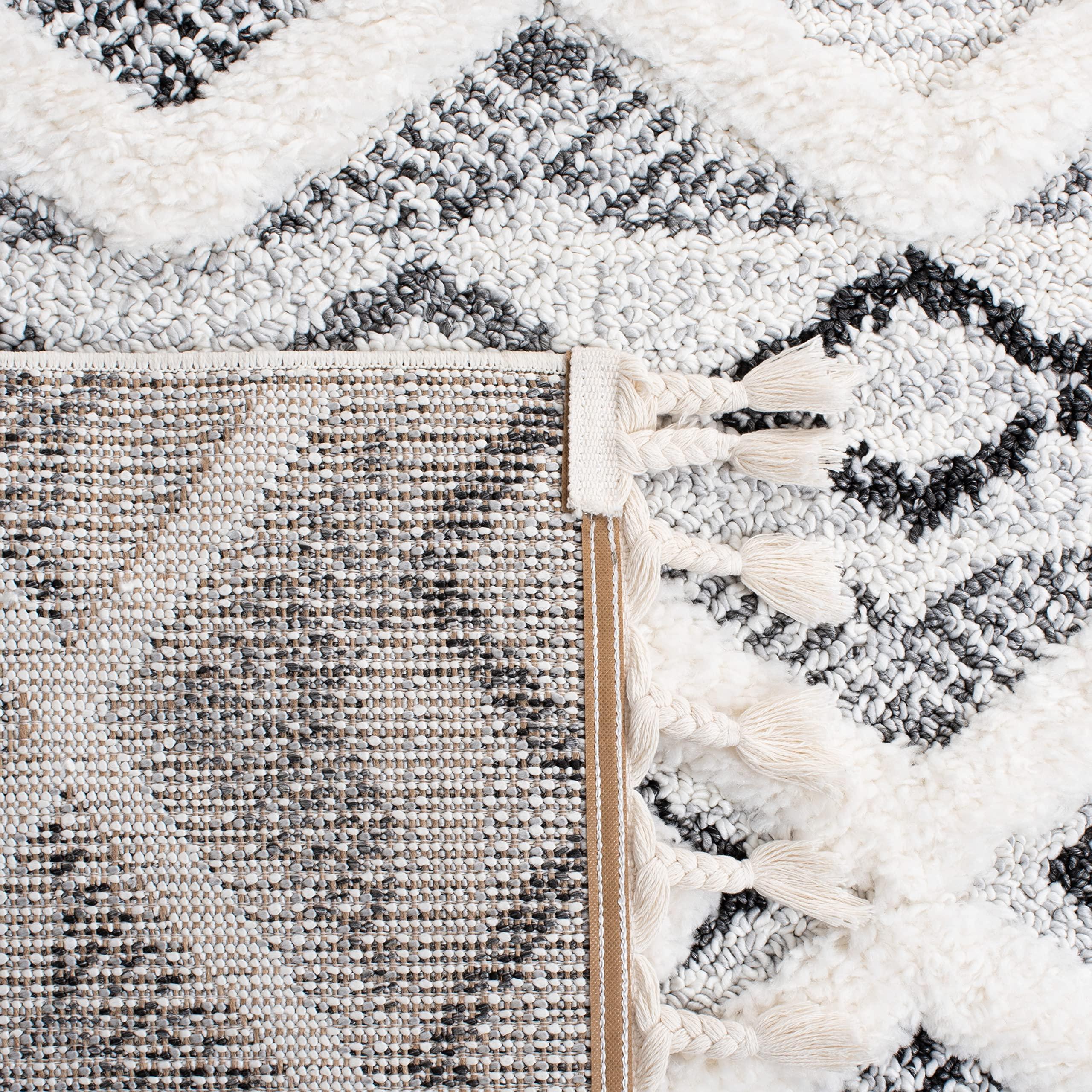 Safavieh SAFAVIEH Moroccan Tassel Shag Collection Area Rug - 6'7" Square, Ivory & Grey, 2-inch Thick Ideal for High Traffic Areas in Living Room, Bedroom (MTS618A)