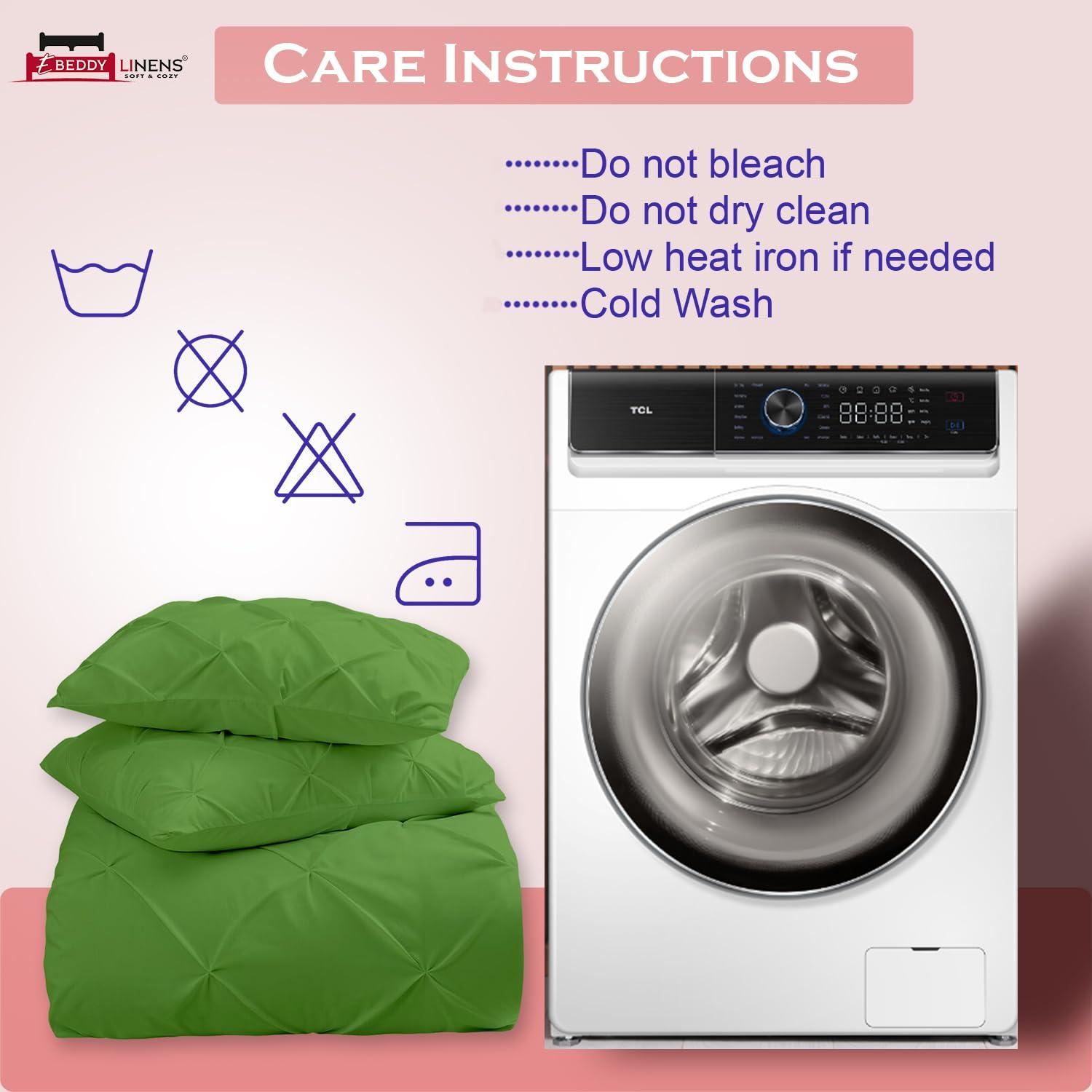 eBeddy Linens eBeddy Linens Pinch Pleated Pintuck Duvet Cover Set Full 80x90 Inch 100% Microfiber Soft and Breathable 3 Pieces Premium Comforter Cover Zipper Closure & Corner Ties, Moss