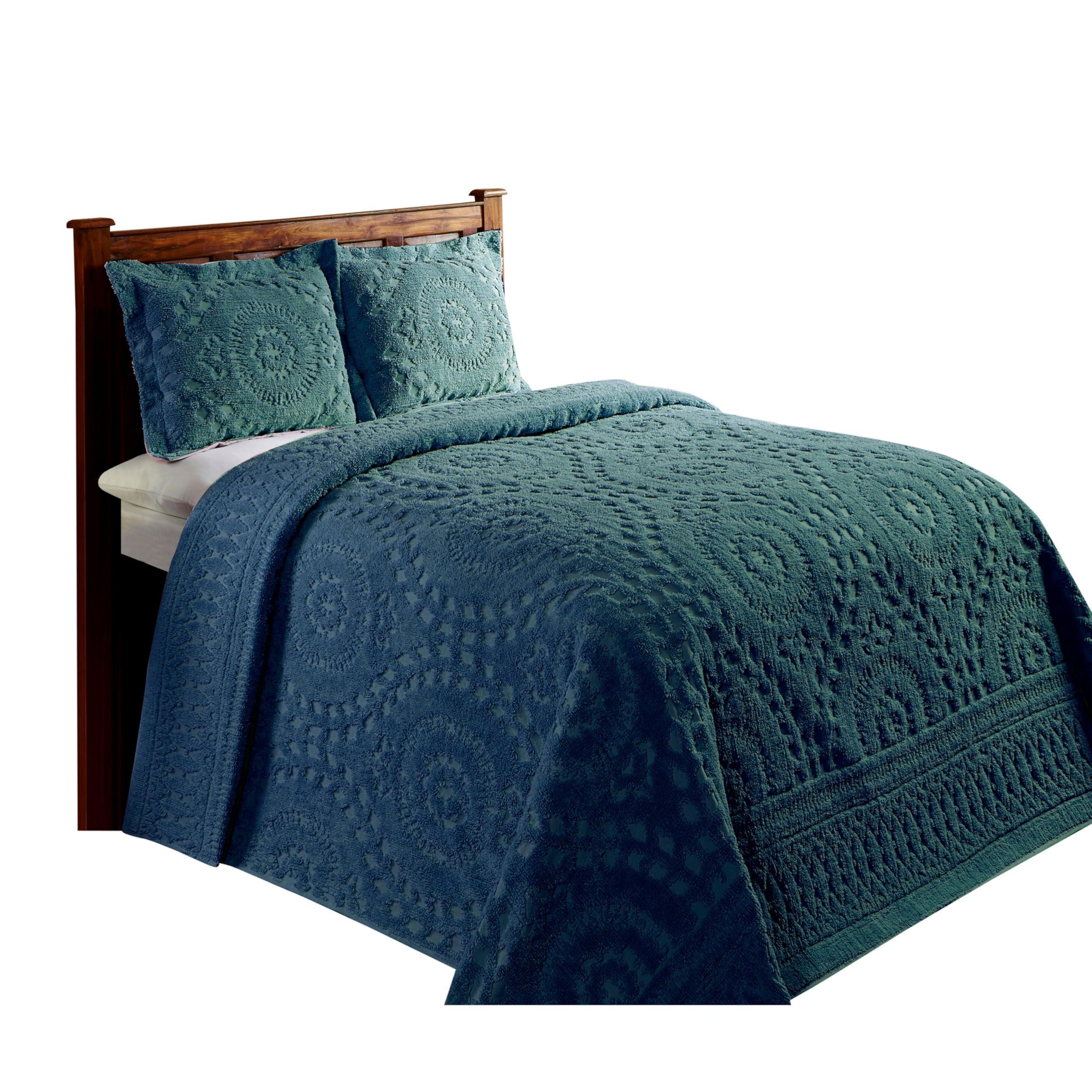 Better Trends Better Trends 100% Cotton Chenille Coverlet Bedspread, Medallion Design Full/Double Size Bedspreads, 96" x 110" Teal Bedding Soft Lightweight, All Season