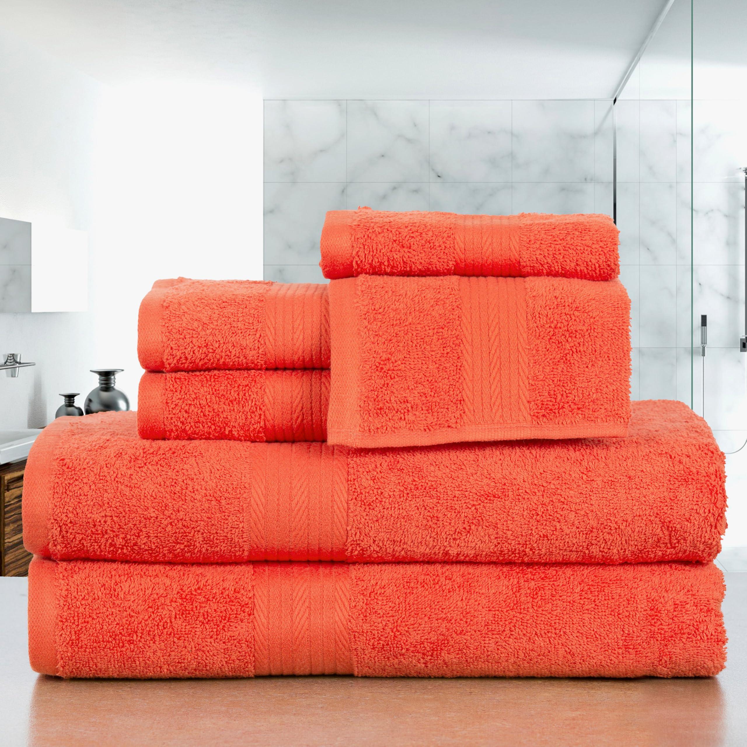 Ample Decor Ample Decor 100% Cotton Luxury 6 Piece Towels Set, 2 Bath Towels, 2 Hand Towels, 2 Wash Cloths for Bathroom - Orange Towel Sets