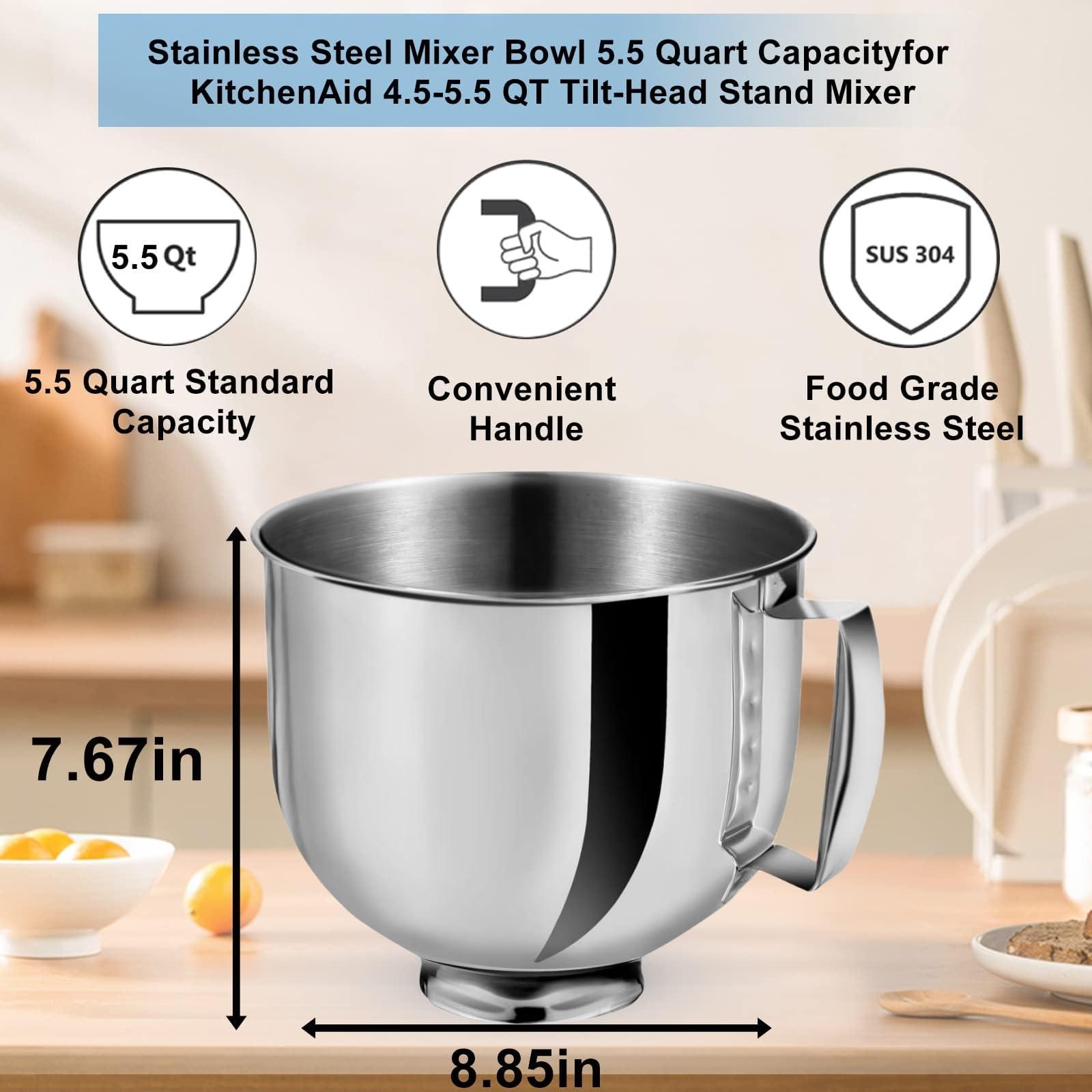 Chef\'sCorner 5.5 Quart Stainless Steel Mixer Bowl for KitchenAid Stand Mixers, Compatible with 4.5 & 5 QT KitchenAid Tilt-Head Mixers, KitchenAid Mixer Accessories, KitchenAid Replacement Bowl (5.5 QT)