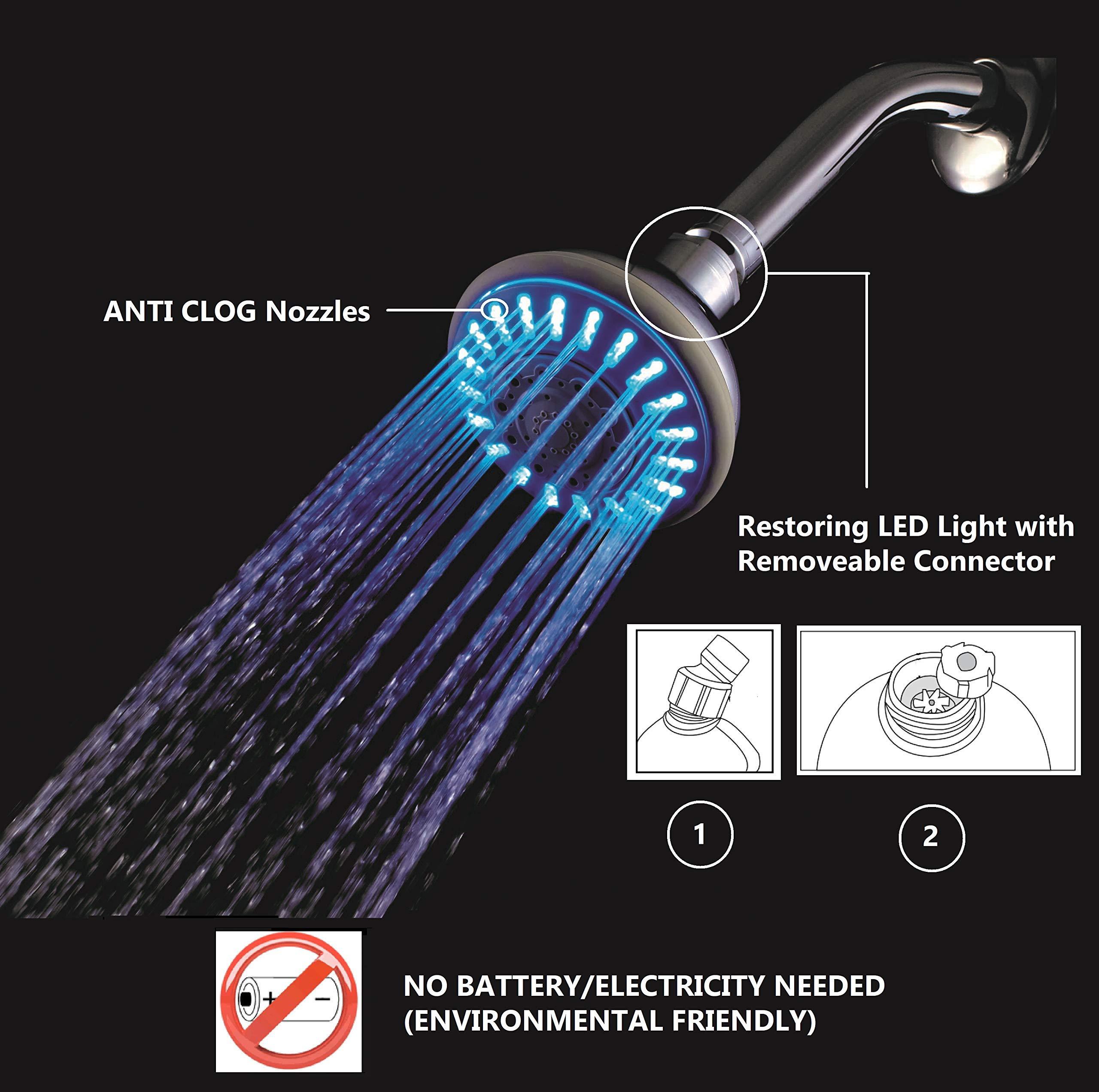 Ana Bath Ana Bath LSS5430CCP 4 Inch 5 Multi-Function Blue LED Light Dual Shower Head Combo Shower System with BRASS connector & 5-ft Stainless Steel Shower Hose - Premium Chrome