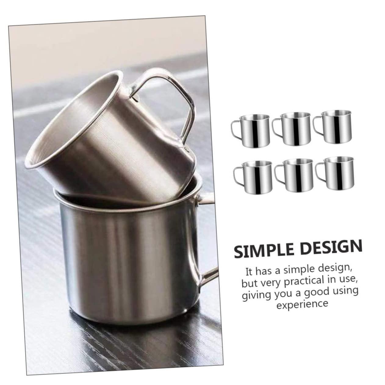 Cabilock 6pcs Children\'s Stainless Steel Water Cup Camping Mugs Kids Drinking Cups Mug with Handle Decorative Mug Cups for Coffee Stainless Steel Cup Coffee Mugs with Handles Latte Cup
